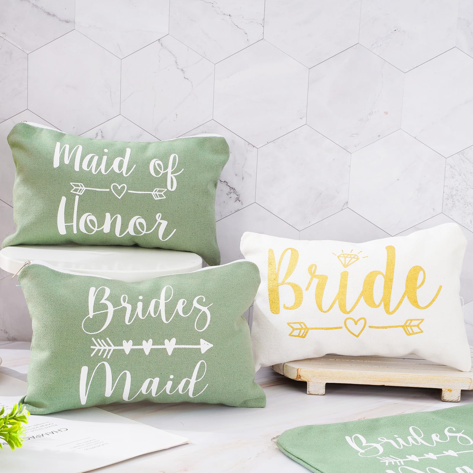 Whaline 8Pcs Bridesmaid Makeup Bags - Sage Green Cosmetic Organizer with Zipper for Wedding, Bridal Shower & Party Favors - Perfect Gift for Maid of Honor, Bachelorette & Women's Travel Essentials
