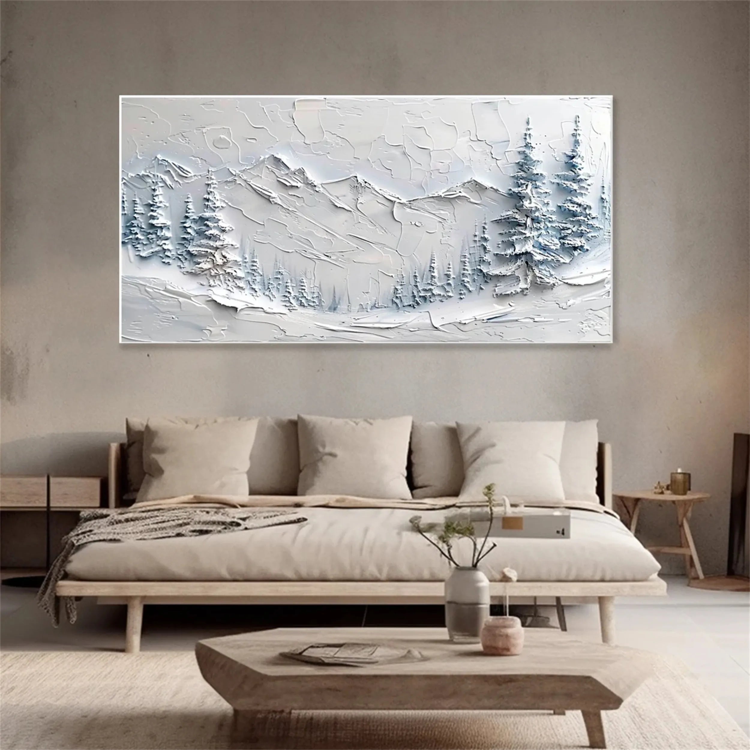 White Minimalist Textured Painting Canvas - Modern Abstract Wall Art for Living Room, Bedroom & Office Decor | Premium Quality #MM256