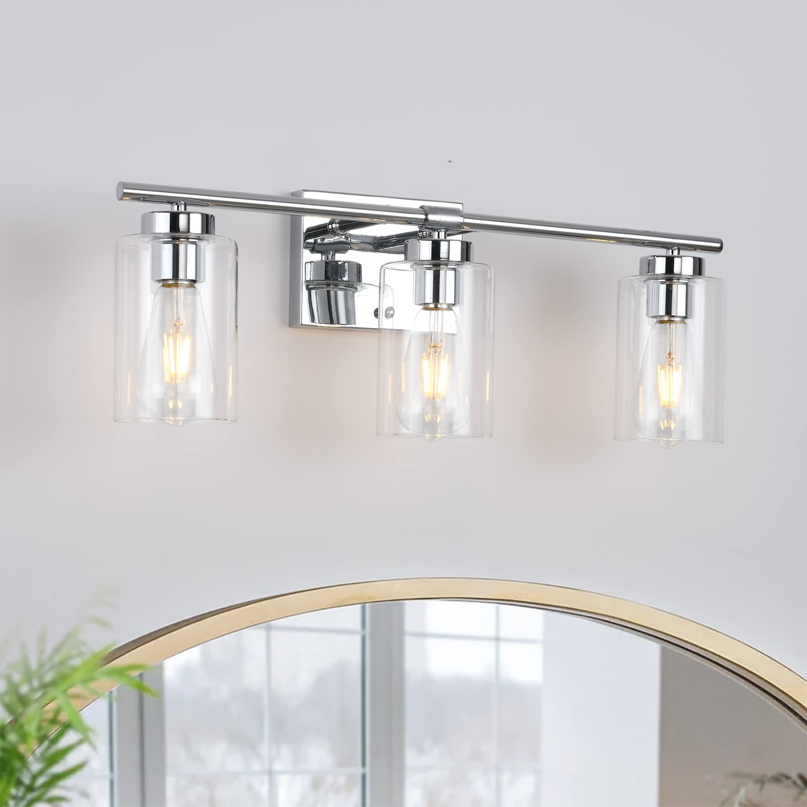 Modern Chrome Bathroom Vanity Light - 3-Light Sconce with Clear Glass for Mirror, Bedroom & Hallway