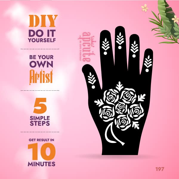 Apcute Henna Tattoo Kit for Kids, Girls & Women - Easy to Use Temporary Tattoo Stencil Stickers with Beautiful Mehandi Designs (Design No. H-B-197) - Perfect for Parties, Weddings, Festivals & DIY Body Art