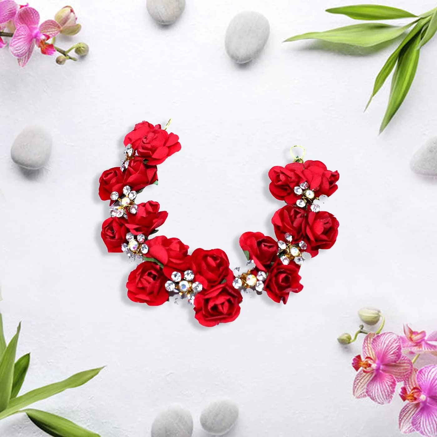Majik Bun Decoration Hair Gajra for Women & Girls - Elegant Wedding & Party Hair Accessories (Red) | Perfect for Bridal, Festive & Special Occasion Hairstyles