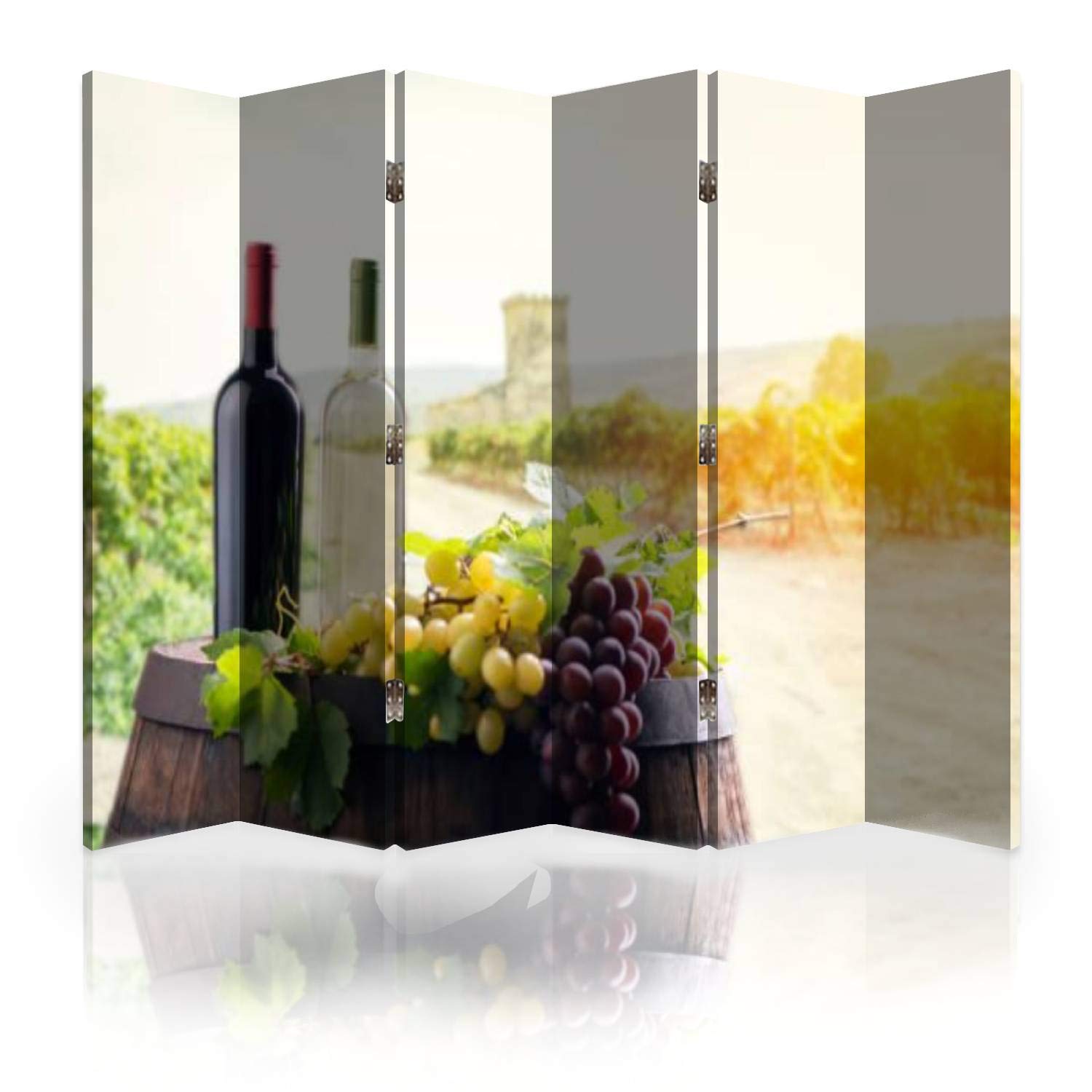 6-Panel Canvas Room Divider Screen - Wineyard Inspired Privacy Partition with Sunlit Wine Bottle Design | Perfect for Home Office, Living Room, Bedroom & Event Space Divider
