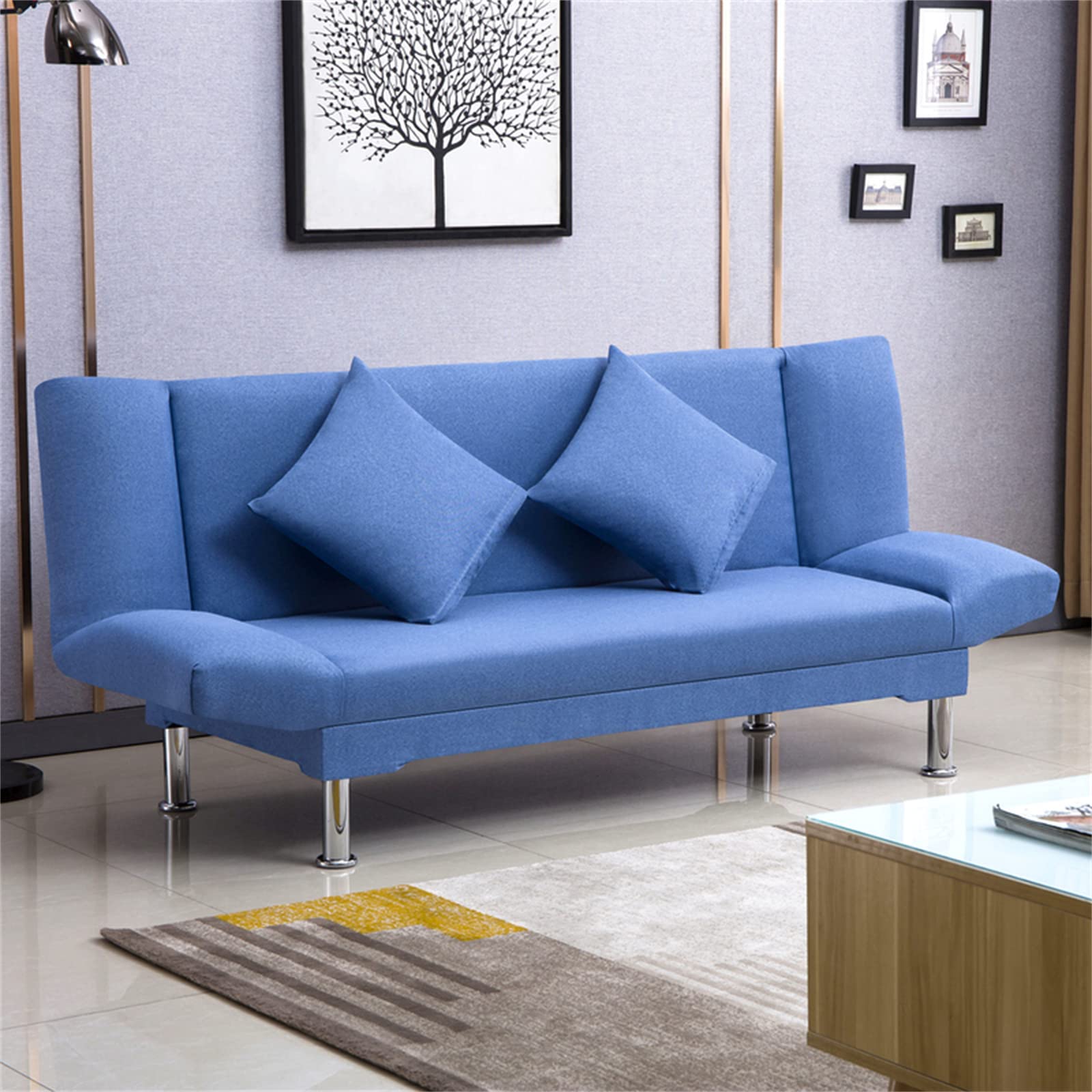 YXDFG 3-Person Sofa Bed - Comfortable Fabric Convertible Couch, 180cm Wide Scandinavian Style Sleeper Sofa with Sturdy Frame & Flat Seat - Dark Blue - Perfect for Living Room, Guest Room, Home Office & Small Spaces