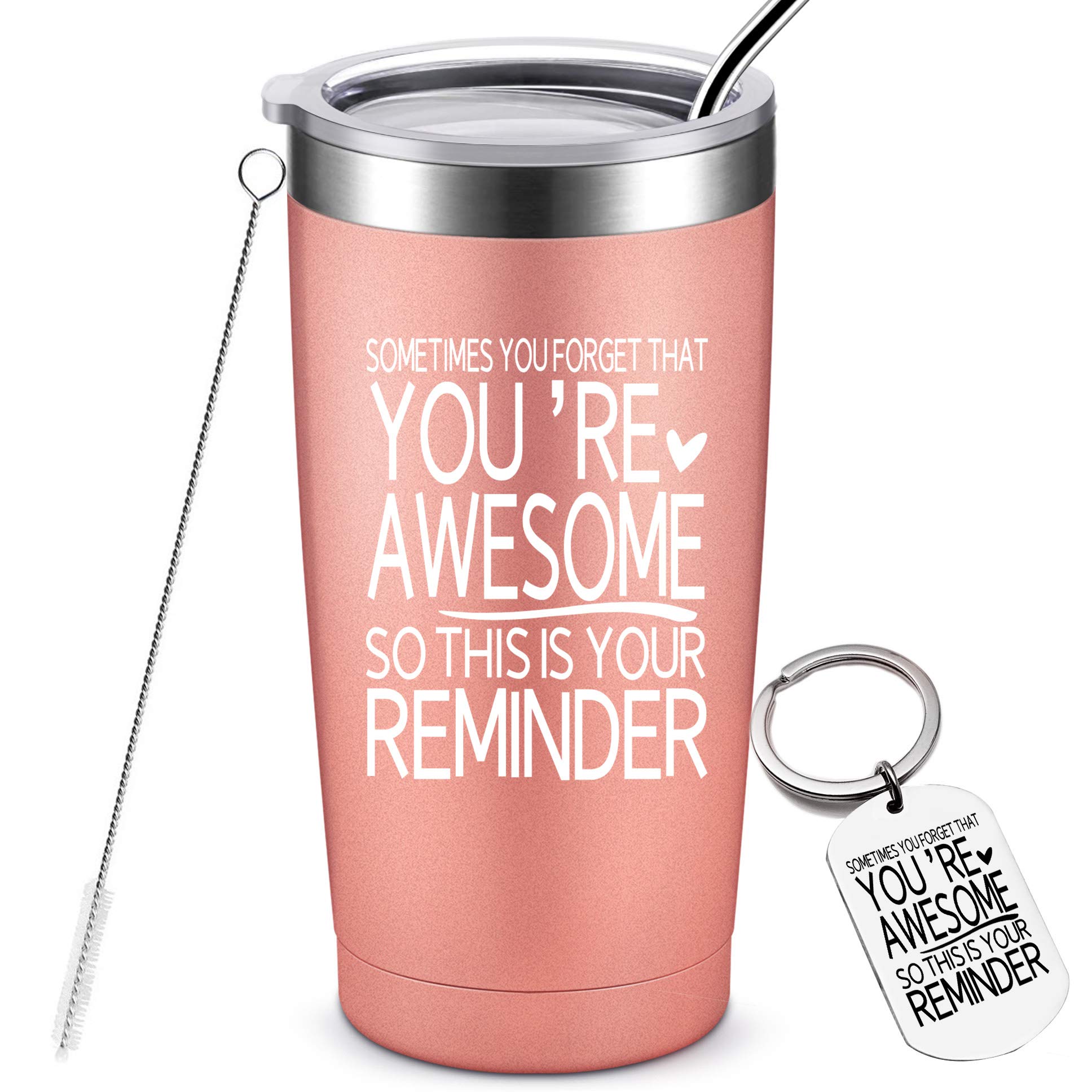 Funny Inspirational Birthday Gifts for Women - 20oz Rose Gold Insulated Tumbler with Keychain | Perfect Thank You Gift for Best Friend, Daughter, Sister, Mom, Wife, Teacher & Coworker | Great for Office, Home, Travel & Daily Hydration