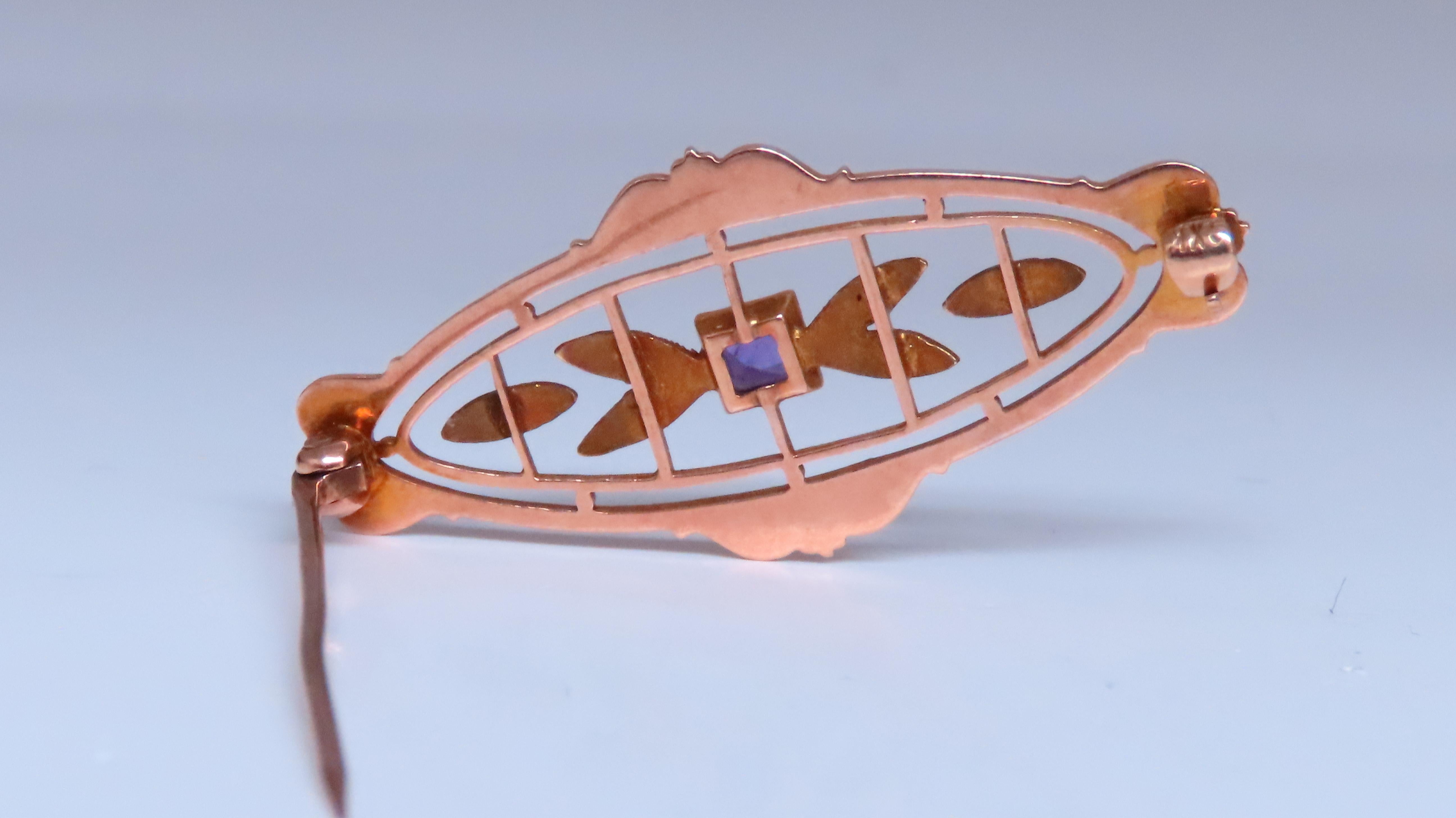 Natural Amethyst Neoclassical Brooch Pin - 14K Gold Vintage Jewelry for Women | Elegant Gift for Weddings, Parties & Special Occasions
