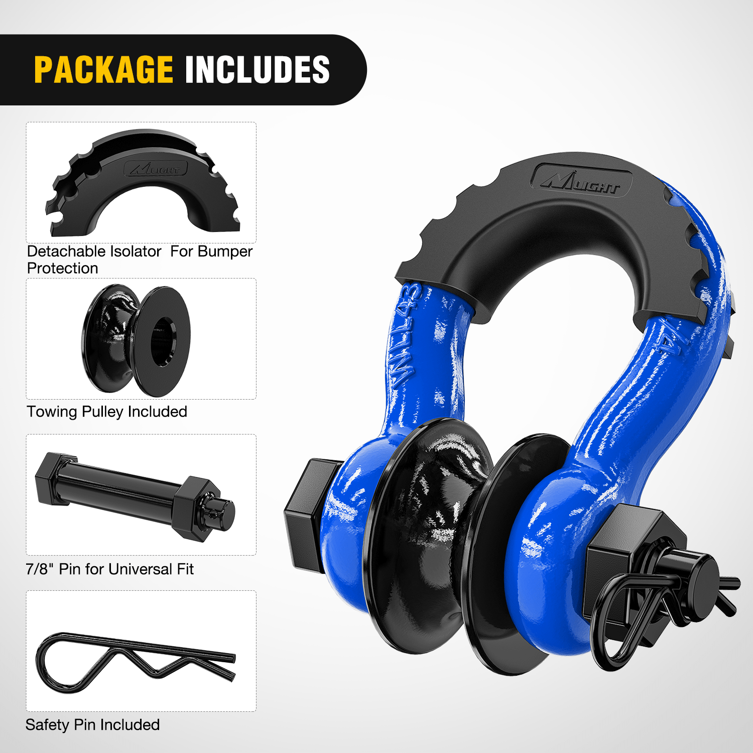 3/4 Inch D Ring Shackle with Towing Pulley - Heavy Duty Blue Off-Road Recovery Gear (Pair) - Perfect for Jeep, Truck & ATV Winching & Towing Accessories