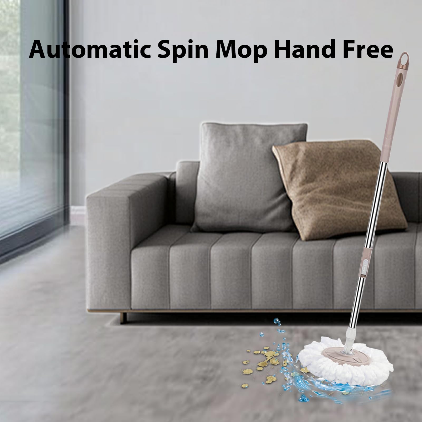 1 Set Rotating Spin Mop with Bucket - Automatic Floor Cleaning Mop with Microfiber Heads, Self-Wringing System for Home, Kitchen, Bathroom & Hardwood Floors