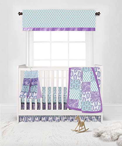 Bacati Sophia Paisley 6-Piece Crib Bedding Set for Girls - Soft Lilac, Purple & Aqua Baby Nursery Decor | Perfect for Newborns, Infants & Toddlers | Ideal for Nursery, Daycare & Gift Giving