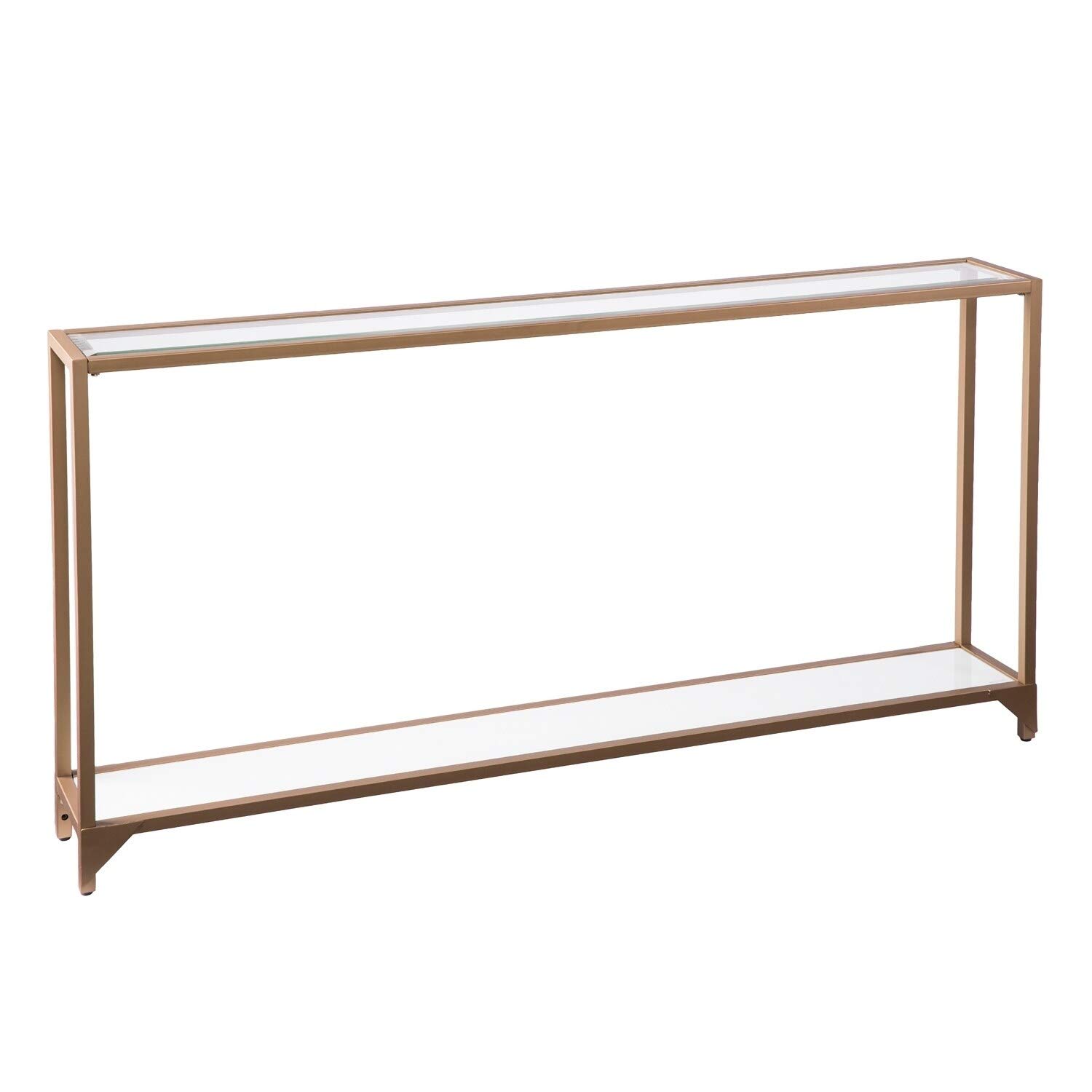 Elegant Gold Narrow Metal Console Table with White Glam Rectangle Glass & Iron MDF - Gold-Tone Finish, Includes Hardware Shelf Storage - Perfect for Entryway, Living Room & Hallway Decor