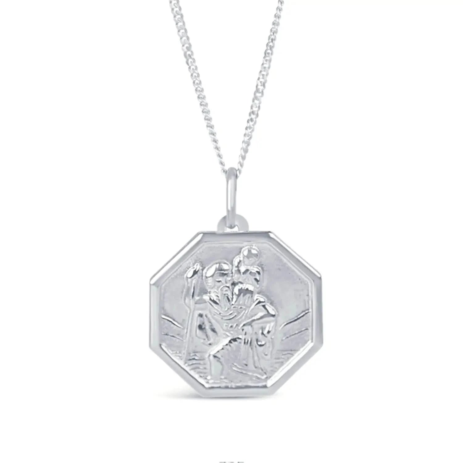 St. Christopher Necklace for Men - 14K White Gold Religious Pendant with Custom Engraving - Perfect for Gifts, Baptism, and Daily Wear