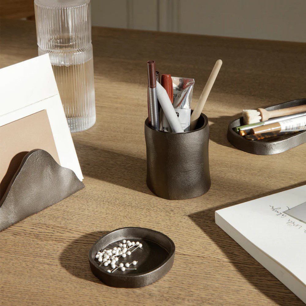 FERM LIVING Yama Round Tray - Blackened Aluminum Serving Tray for Coffee Table, Dining & Home Decor | Perfect for Entertaining, Display & Organization