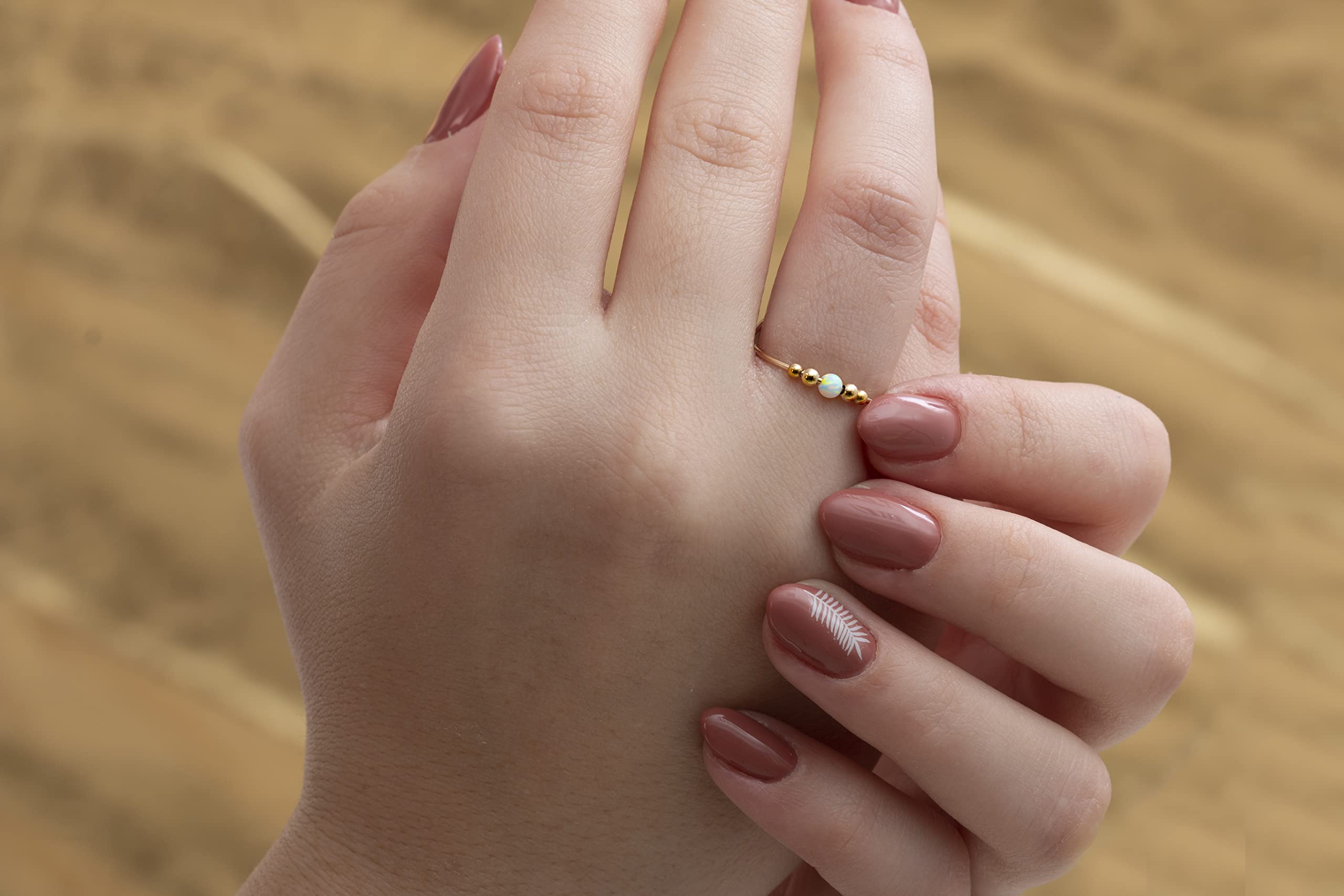 Anxiety Rings for Women - Gold Filled Fidget Rings for Stress Relief, Meditation & Focus - White Opal Spinner Ring - Perfect for Anxiety Relief, ADHD, Mindfulness & Office Work