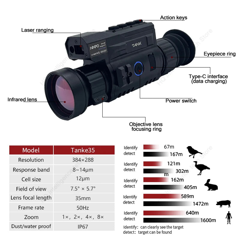 Tanke TR35/TR50 Thermal Imaging Scope - 384x288 Resolution Night Vision Camera for Hunting, Wildlife Observation & Outdoor Adventure | Thermal Rifle Sight for Night Hunting, Security Surveillance & Search Rescue