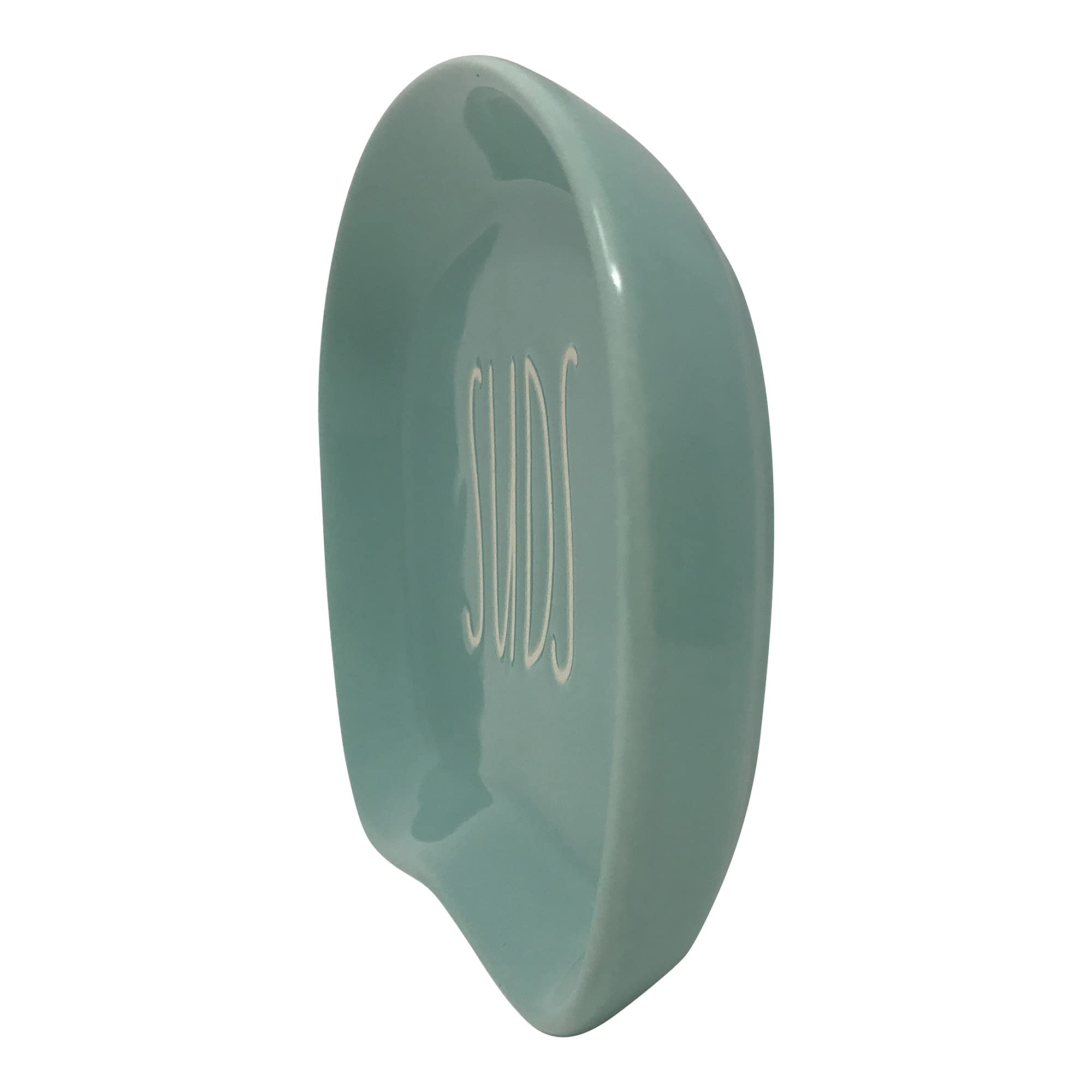Rae Dunn by Magenta Suds Ceramic Soap Dish - Aqua Blue with White Lettering | Bathroom Decor, Kitchen Sink Organizer, Gift for Home & Spa Lovers