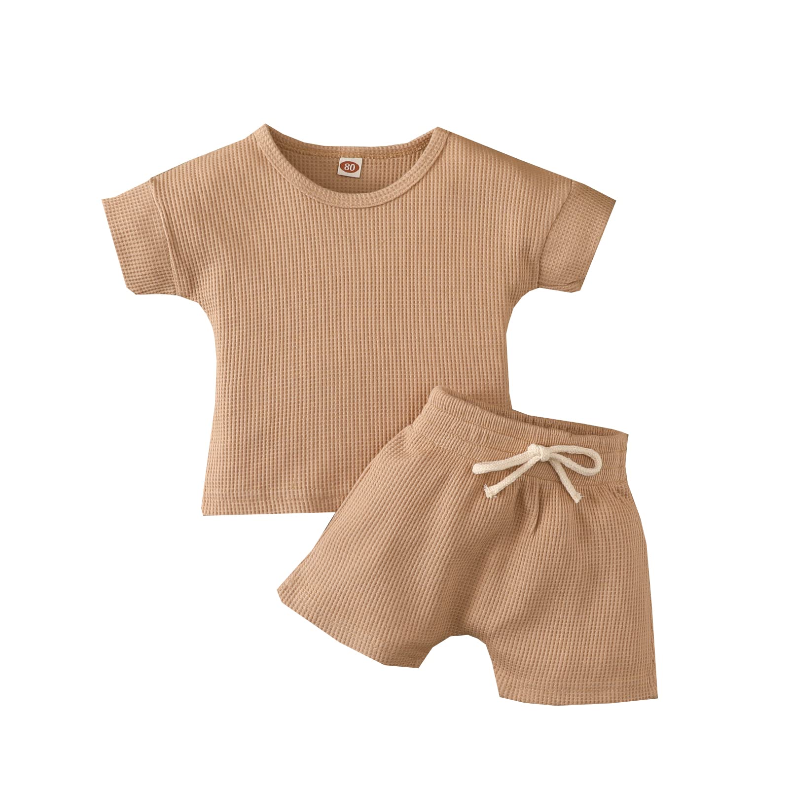 DBZoo Toddler Baby Clothes - 2-Piece Waffle Knit Summer Outfits for Boys & Girls | Short Sleeve T-Shirt & Shorts Set | Playtime & Casual Wear