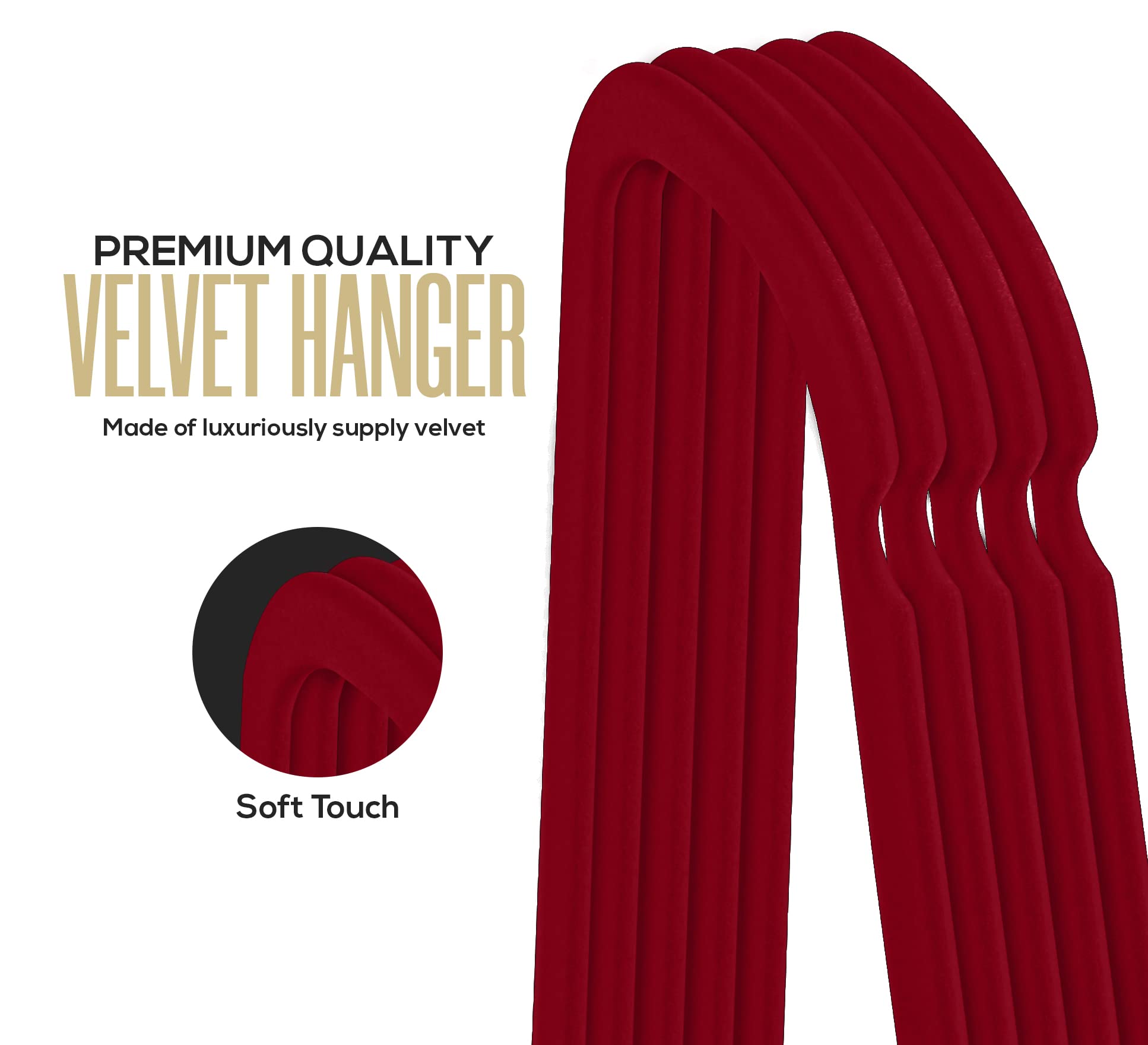 Utopia Home 150 Pack Velvet Non-Slip Hangers - Burgundy Clothes Hangers with 360° Rotating Hooks for Heavy Duty Coats & Pants - Space Saving Wardrobe Organization for Closet, Laundry Room & Travel