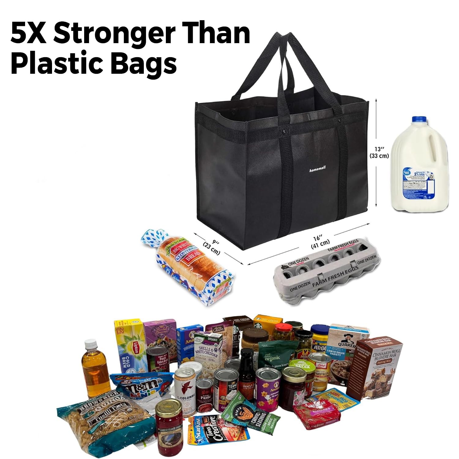 Homemell Heavy Duty Reusable Grocery Bags - 6-Pack Large Collapsible Tote Bags with 100 LB Capacity | Extra-Strong Premium Material (Black) | Perfect for Shopping, Travel & Storage