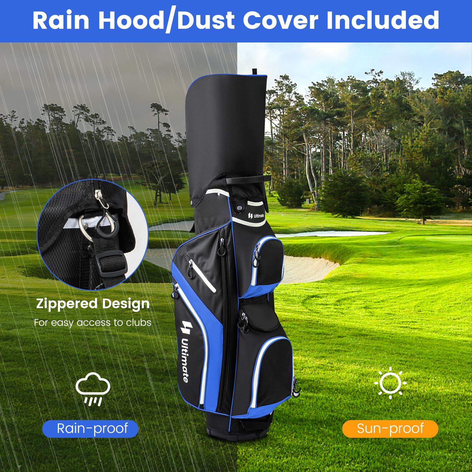 **Tangkula 14-Way Top Divider Golf Cart Bag - Lightweight Golf Club Bag with 9 Pockets, Cooler Compartment, Umbrella Holder & Rain Hood - Dual Strap for Men & Women - Perfect for Golf Courses & Travel**