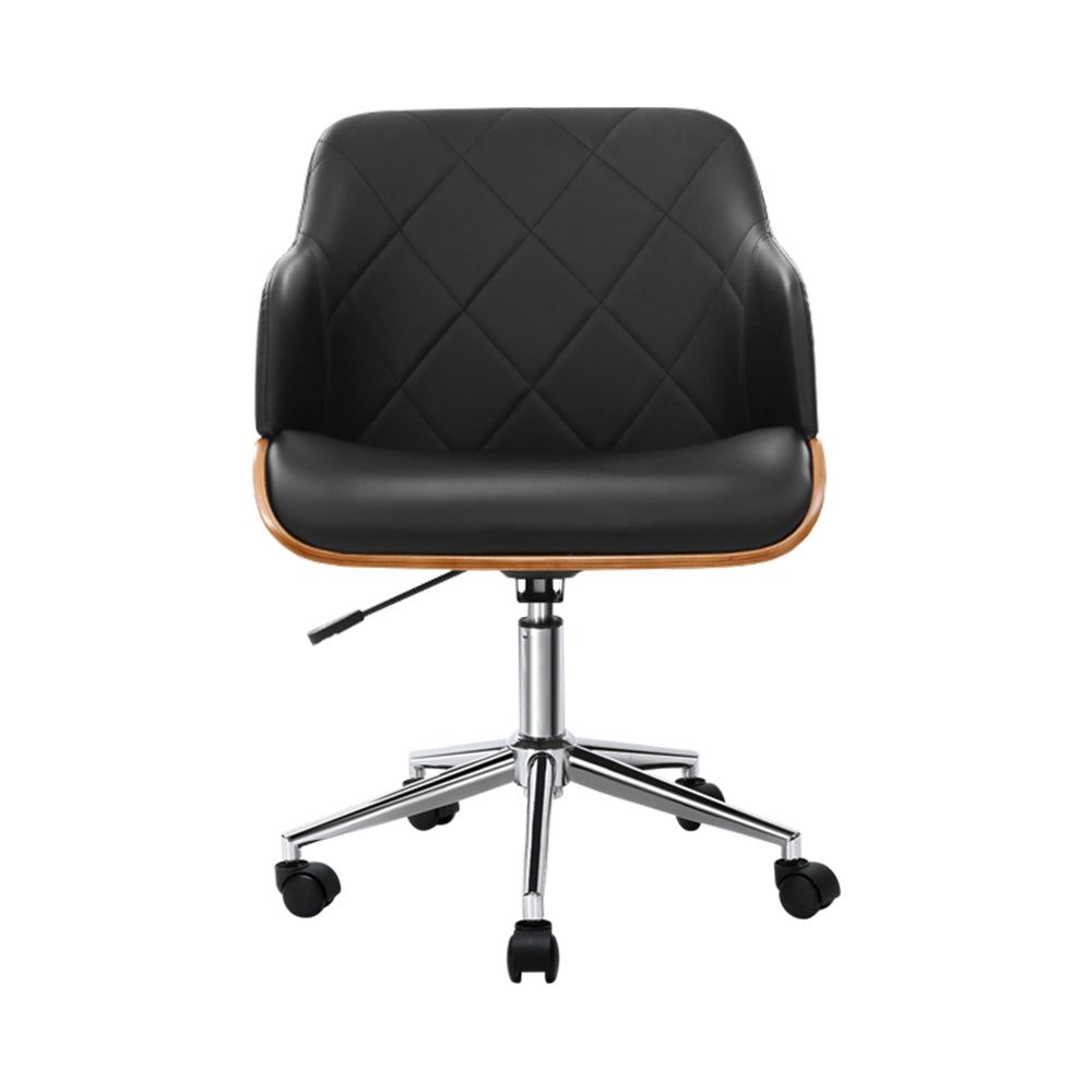 Ergonomic Wooden Office Chair with Fabric Seat - Black - Comfortable & Durable for Home Office, Study, or Workspace