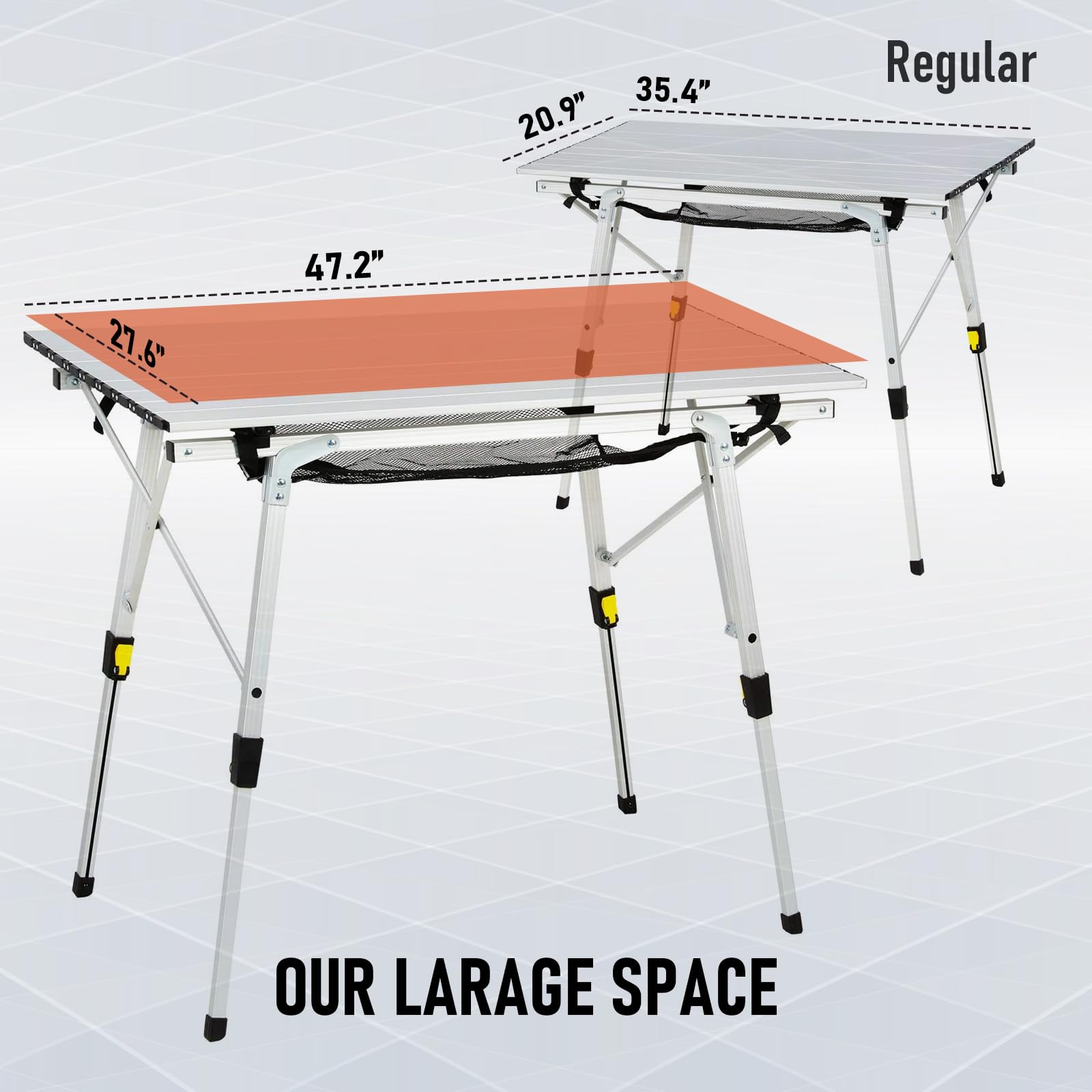 Premium Folding Aluminum Camping Table - Adjustable Height Lightweight Picnic Table with Mesh Storage & Carry Bag - Perfect for Outdoor BBQ, Beach Parties, Hiking & Tailgating (47