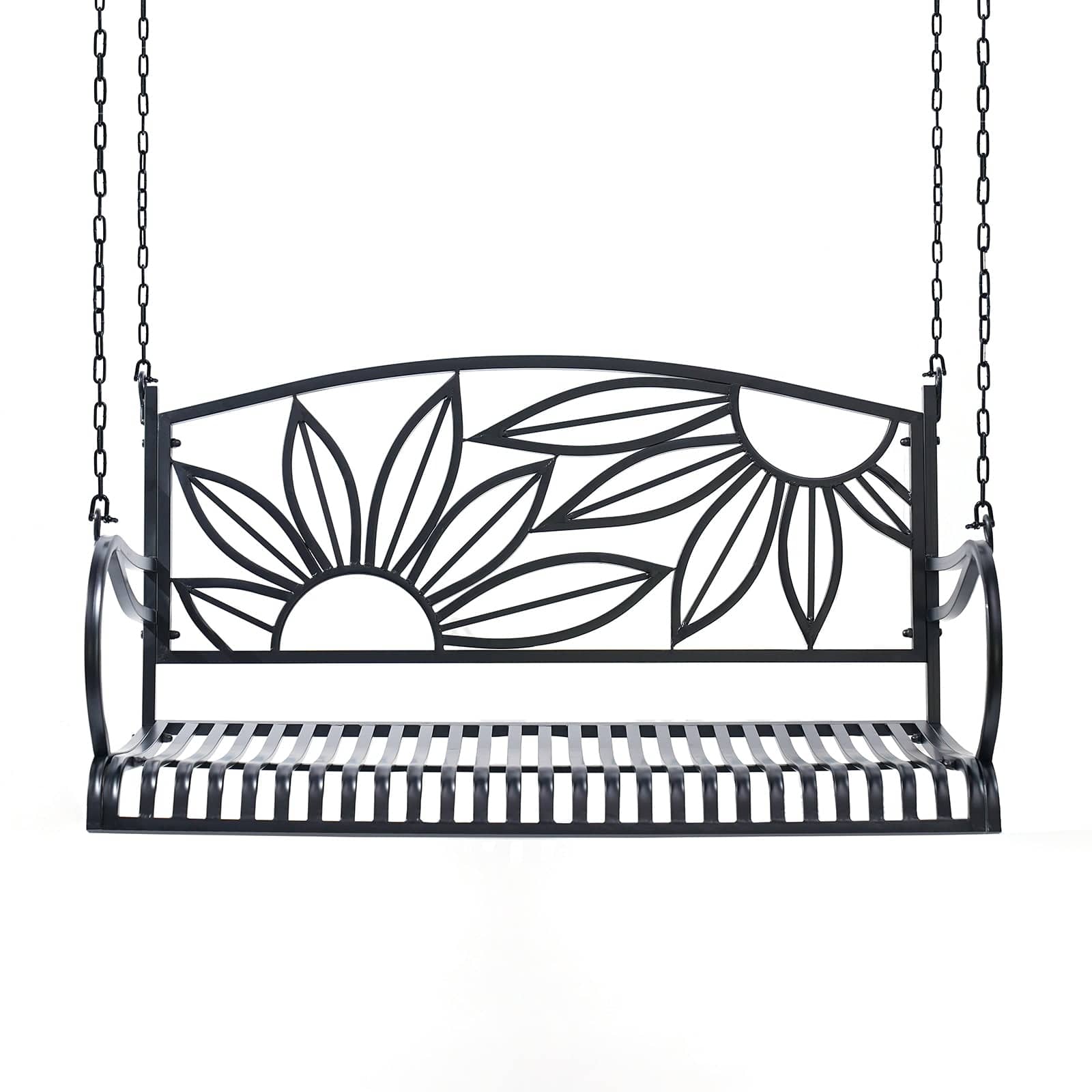 Heavy Duty Metal Porch Swing - Outdoor Garden Patio Hanging Chair with Stand, Weather-Resistant & Comfortable for Backyard, Deck, or Porch Relaxation