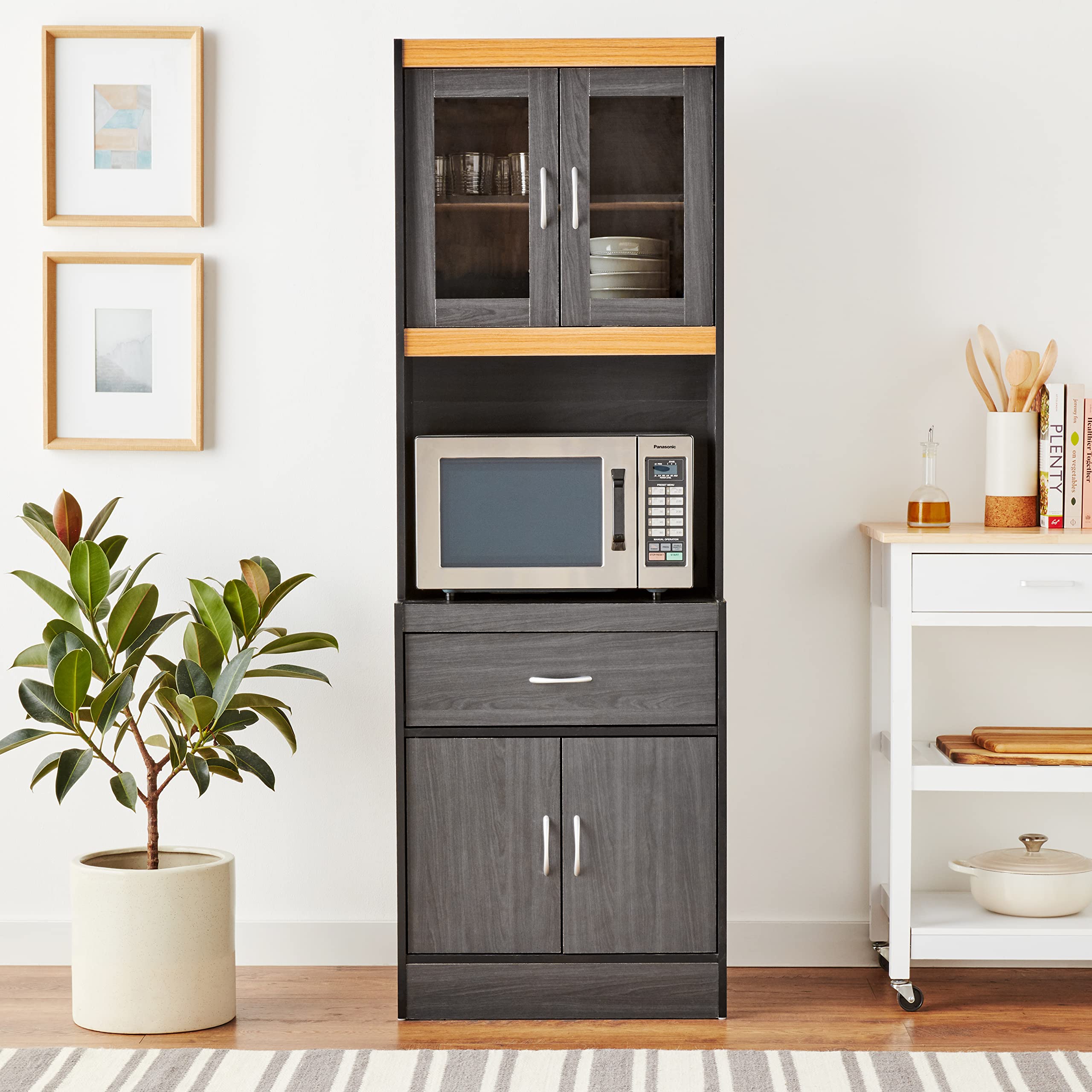 Hodedah Black Beech China Cabinet - Elegant Display Storage for Dining Room, Kitchen, or Living Room - Perfect for Showcasing Fine China, Glassware, and Collectibles