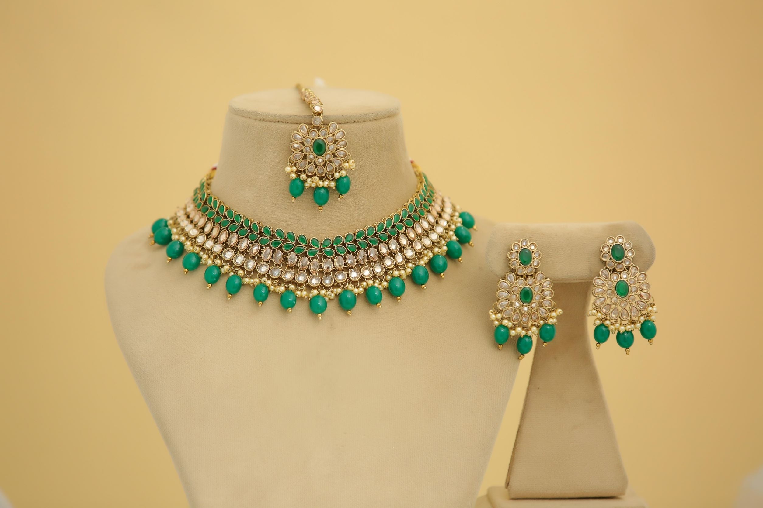 Simran Polki Full Set Bridal Jewelry Set - Exquisite Indian Wedding Necklace, Earrings, and Maang Tikka for Women | Perfect for Weddings, Festivals, and Special Occasions
