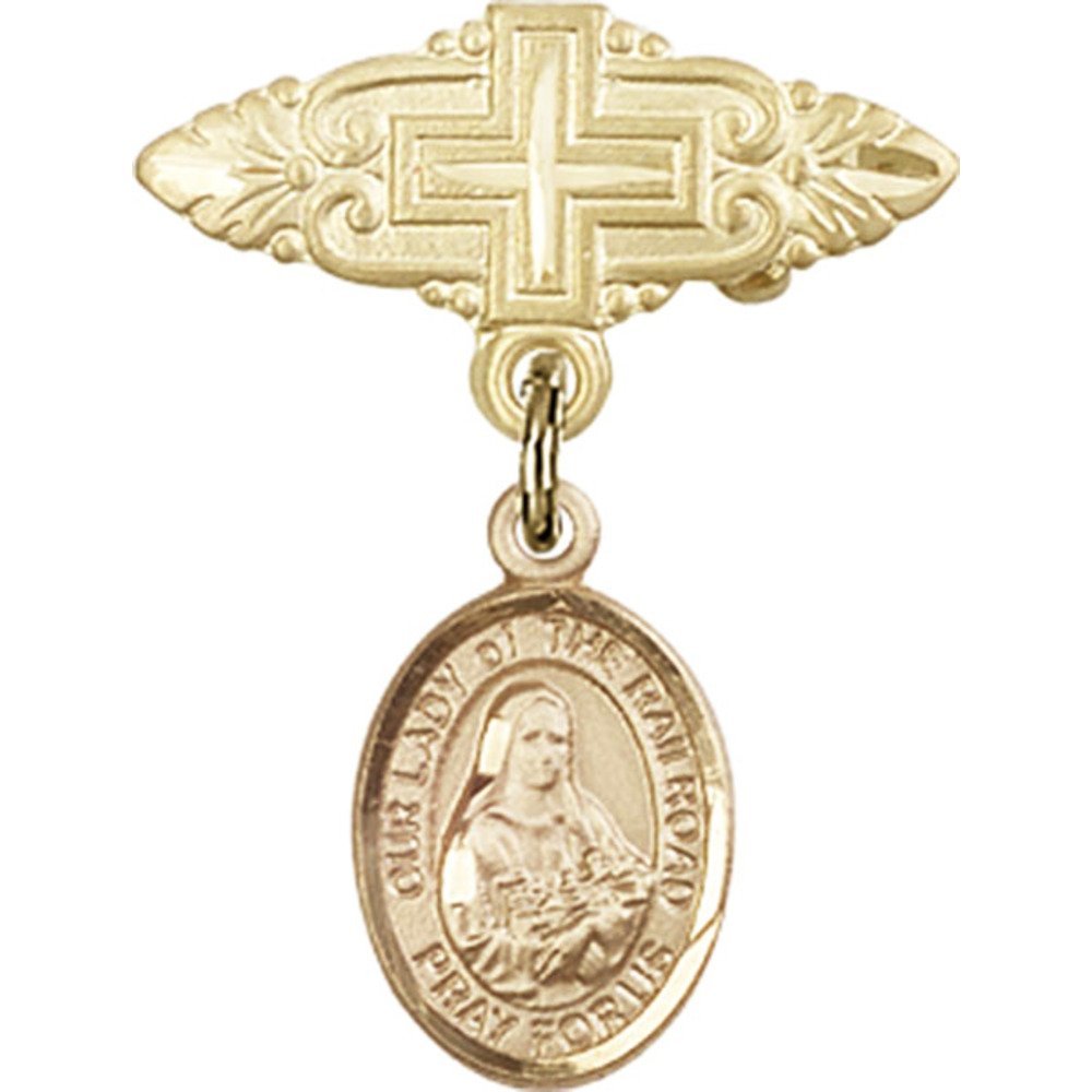 Bonyak Jewelry Gold Filled Saint Medal - Our Lady of The Railroad Charm Badge with Cross Pin (1