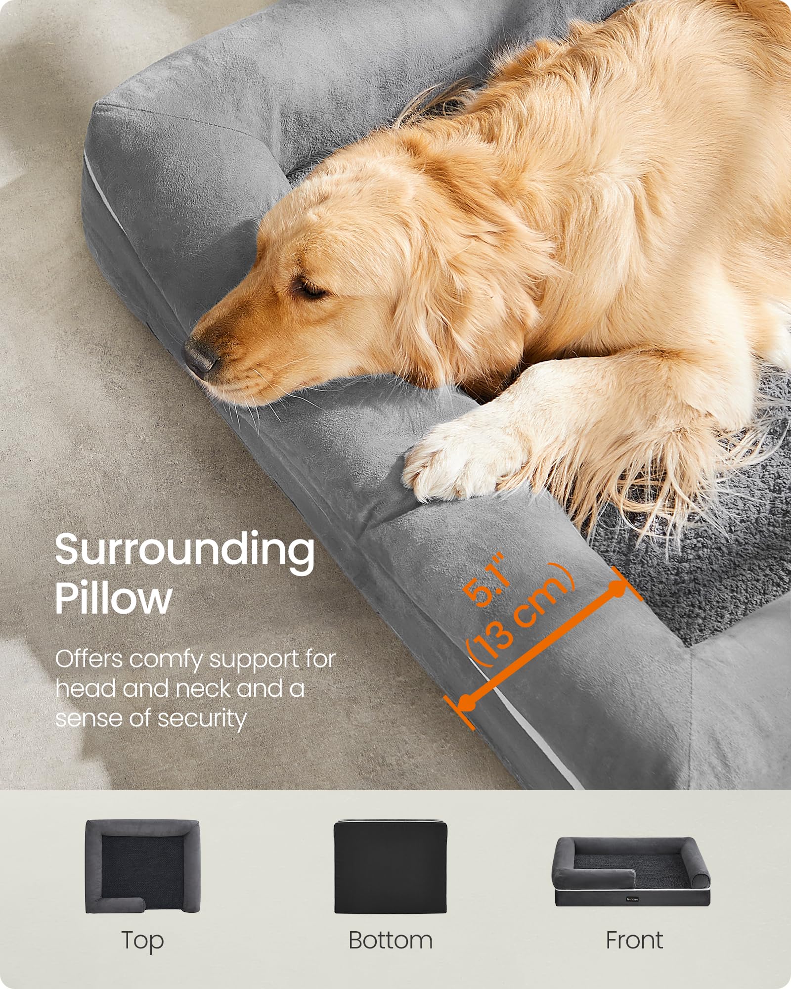 Feandrea Orthopedic Dog Bed Large - Waterproof Washable Cover for Pets
