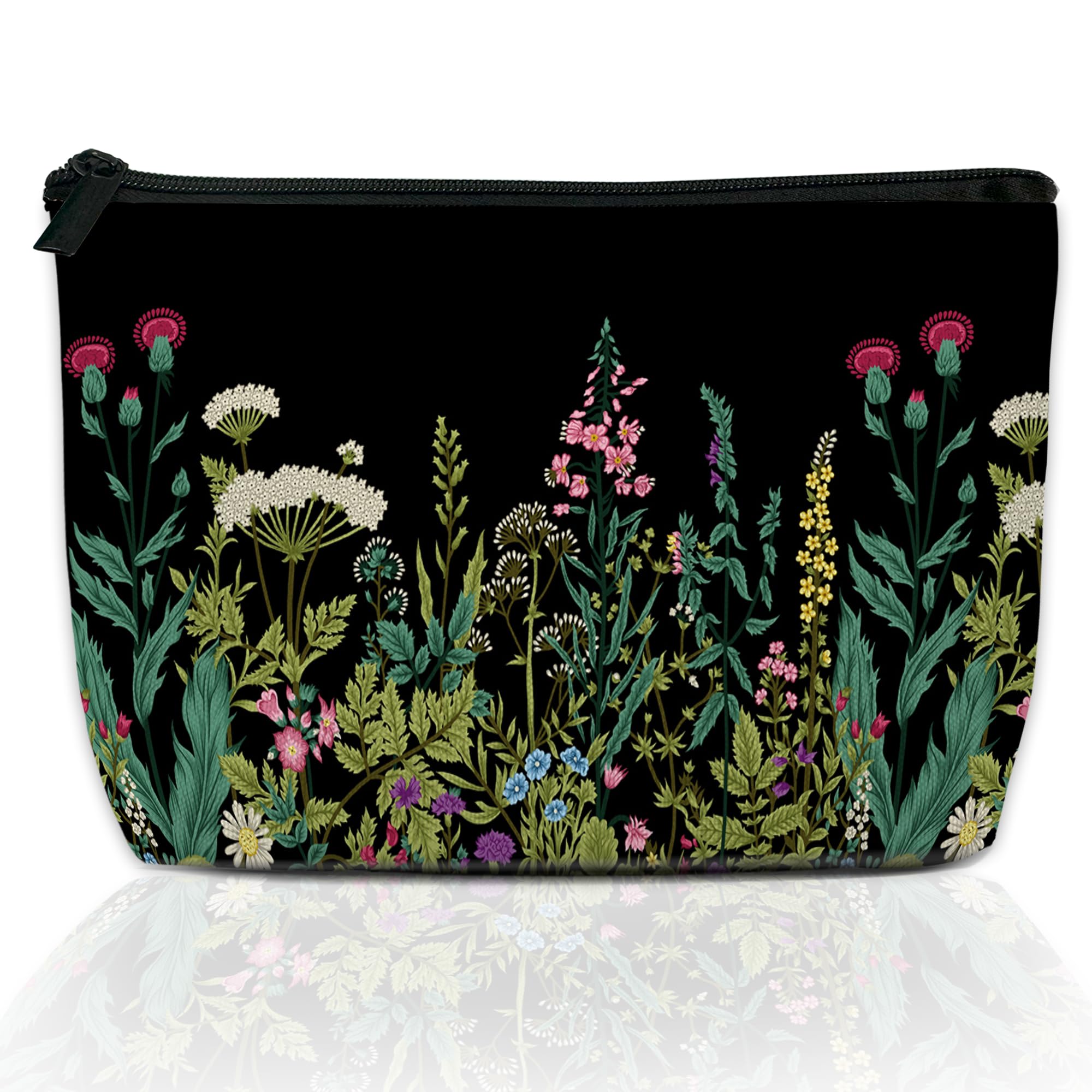 Floral Print Waterproof Makeup Bag for Women - 9.5×5.9 Inch Travel Cosmetic Organizer, Toiletry Pouch for Purse | Perfect Gift for Travel, Gym & Daily Essentials Storage