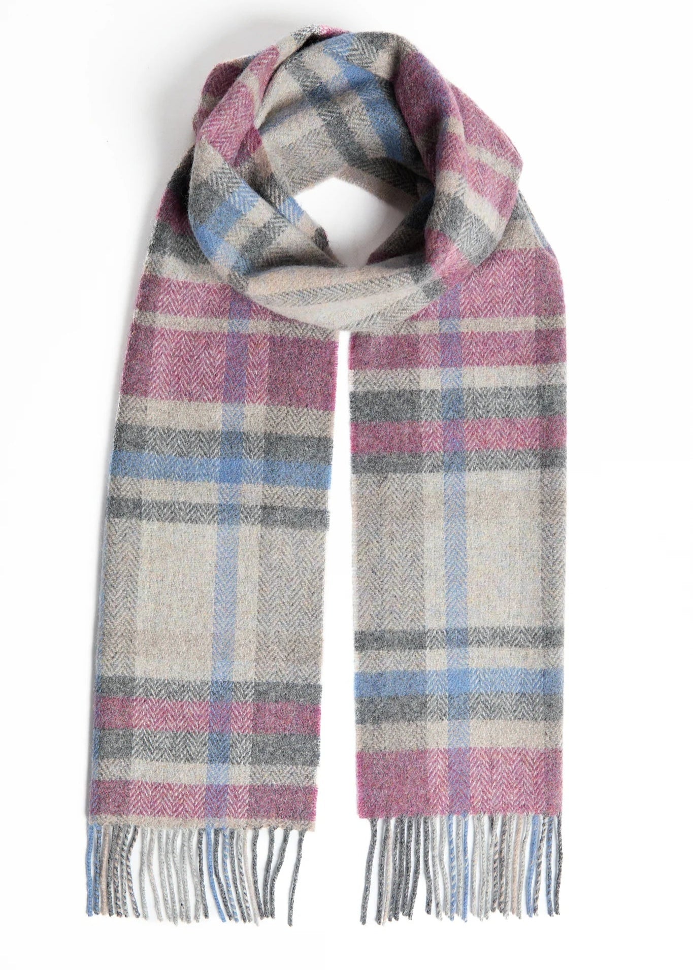 Foxford Lambswool Scarf - Soft Grey Tartan Check Winter Wrap for Men & Women | Warm & Cozy Fashion Accessory for Cold Weather, Outdoor Activities & Holiday Gifts