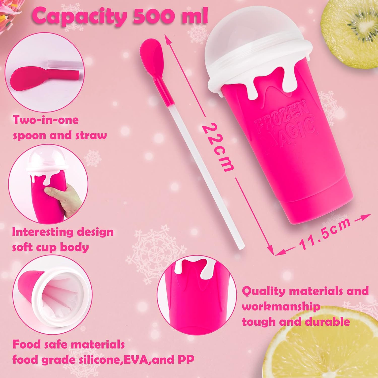 ALINK Silicone Slushy Maker - Quick Frozen Slushie Machine for Homemade Frappes (Pink) | Perfect for Summer Parties, Kids Treats & DIY Frozen Drinks at Home
