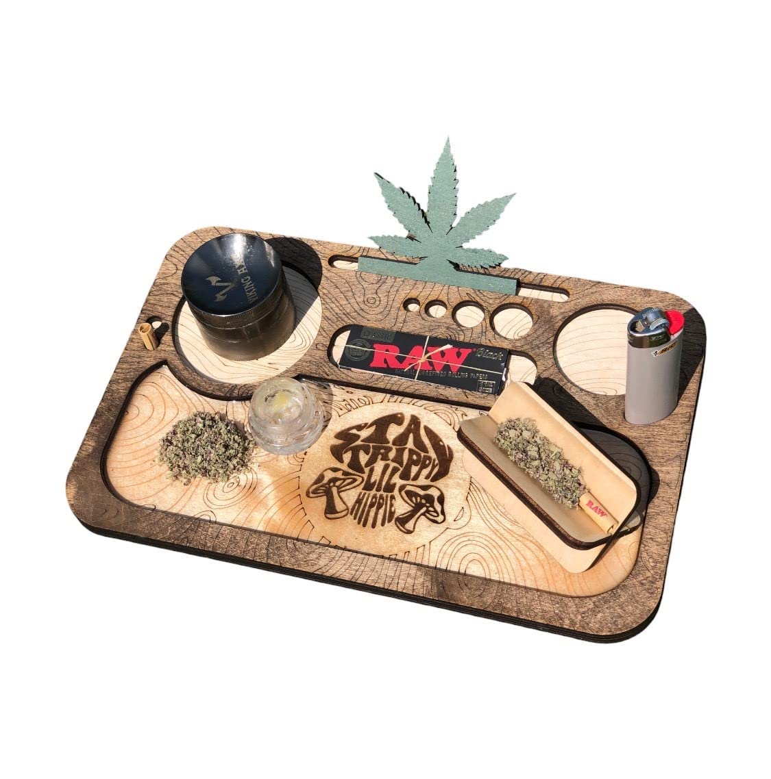 Wooden Rolling Tray Set with Epoxy Inlay & Laser Engraved Design - Includes Lighter Holder & Grinder Holder for Herbs - Perfect for Smoking Accessories Organization & Aesthetic Rolling Experience