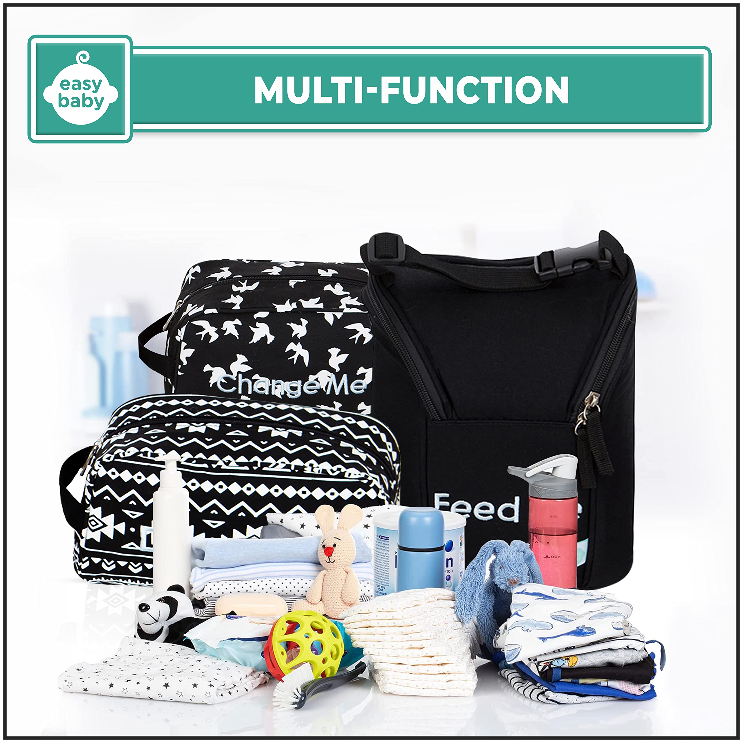 **8-Pack Baby Organizer Pouches & Changing Pad Set - Diaper, Bottle & Baby Essentials Storage - Portable Tote Cubes for Changing, Feeding & Travel (Brooklyn Design) - Perfect for Nursery, Diaper Bag & On-the-Go Parents**