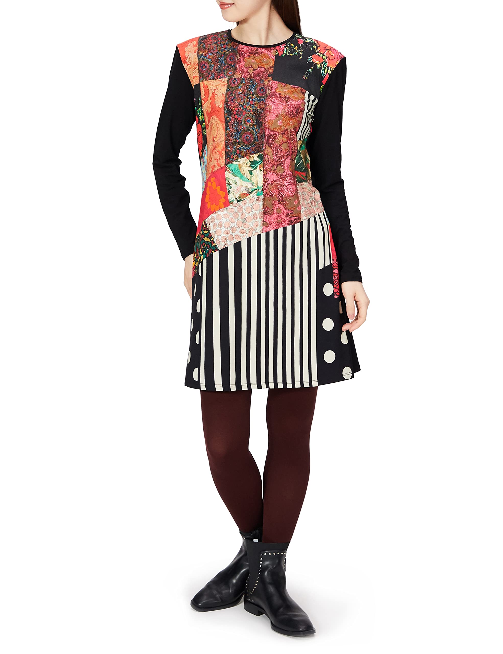 Desigual Women's Long Sleeve Knit Dress - Comfortable Stretchy Casual Wear for Fall & Winter | Perfect for Office, Date Night & Holiday Parties