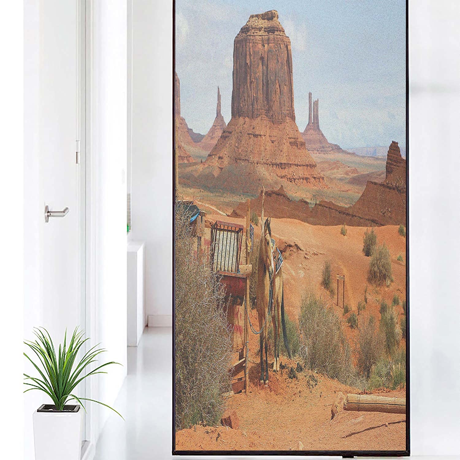 Western Horse & Desert Landscape Window Privacy Film - UV Protection Blackout Shades for Home & Office, 35.4
