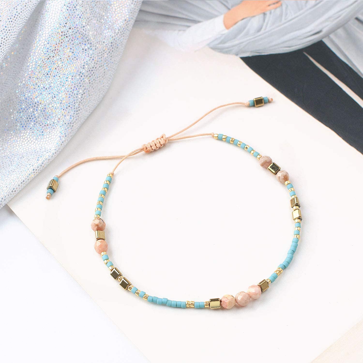 Adjustable Agate Bead Bracelet for Women - Trendy Friendship Jewelry Gift, Handmade Stretchable Beads, Perfect for Daily Wear & Special Occasions