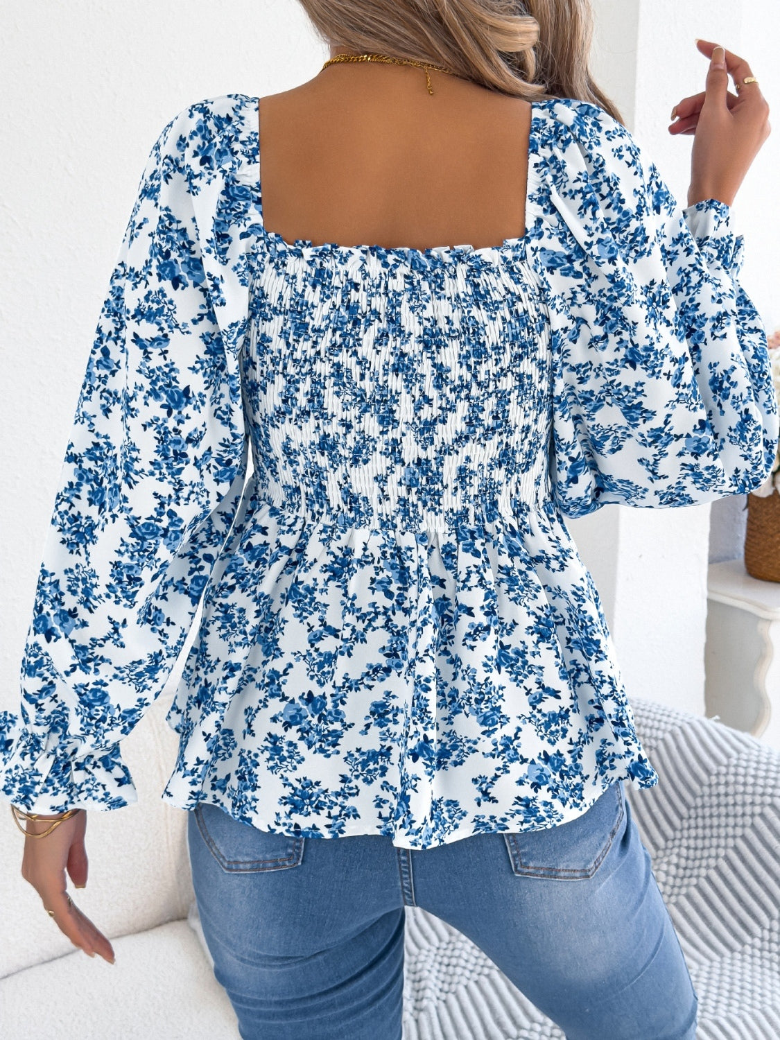Floral Square Neck Flounce Sleeve Blouse for Women | Elegant Spring Summer Tops | Perfect for Office, Date Night & Special Occasions