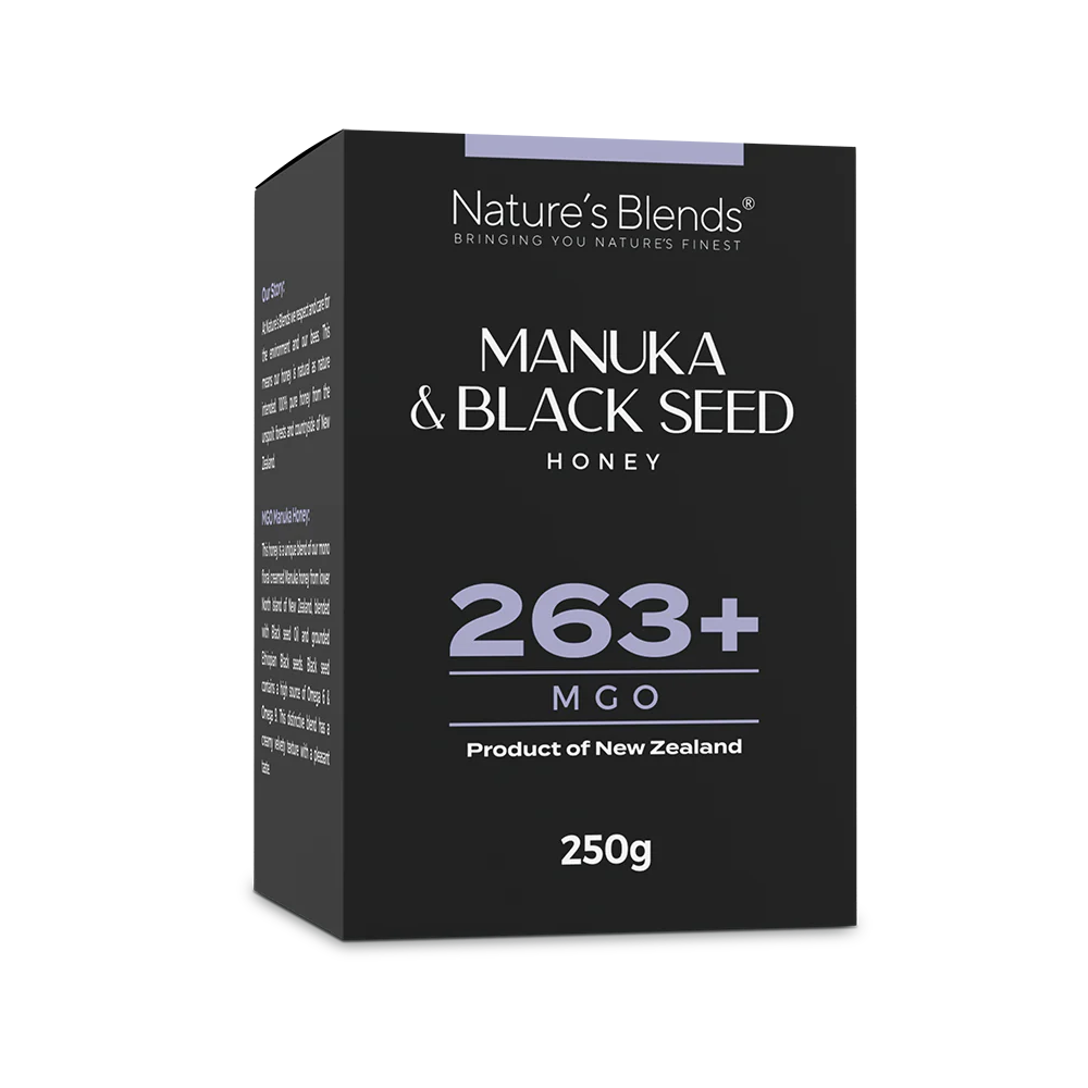 Premium Black Seed & Manuka Honey 263+ MGO (250g) - Raw Natural Immune Support, Antioxidant Rich Superfood for Tea, Toast & Wellness Routines