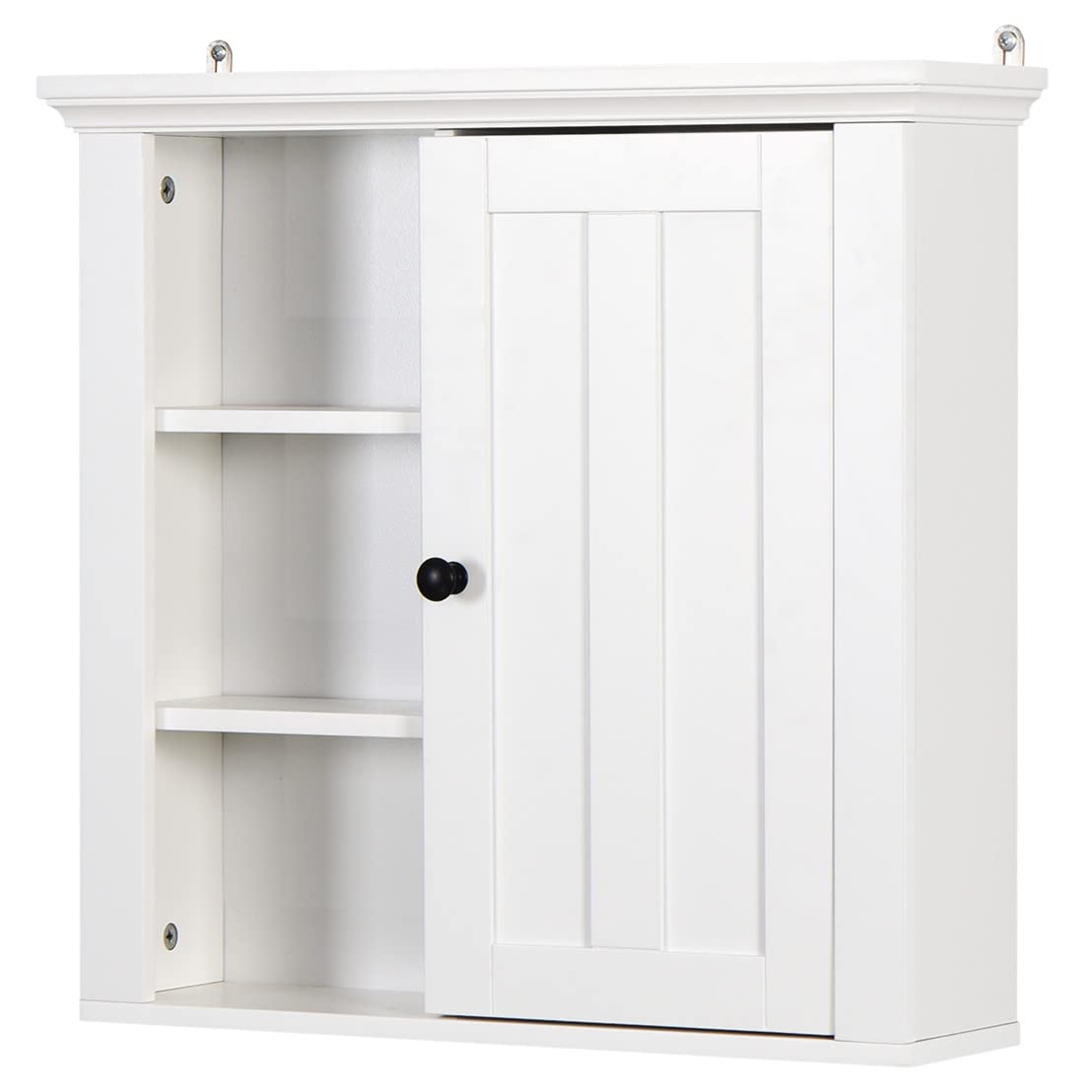 White Wooden Wall Mounted Bathroom Medicine Cabinet with Adjustable Shelf - Bathroom Storage Organizer, Hanging Kitchen Cupboard for Bathroom, Bedroom & Hallway Storage Solutions