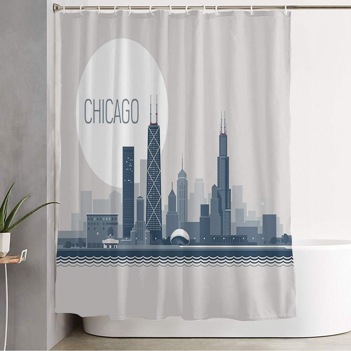 Stylish Waterproof Chicago Skyscraper Shower Curtain - 72x78 Inch with Hooks - Cityscape Landmark Design for Bathroom Decor - Perfect for Modern Homes & Urban Themed Bathrooms