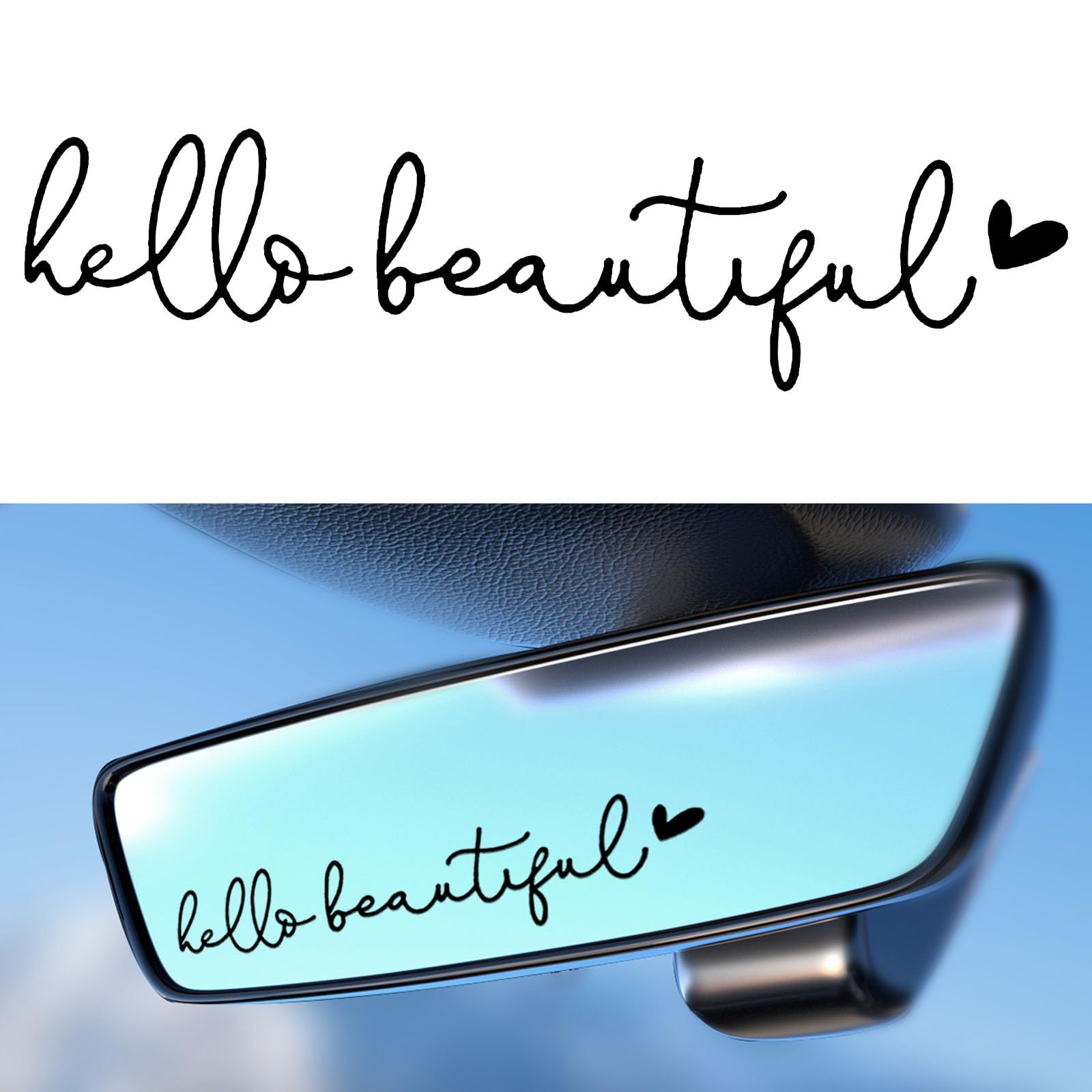 Hello Beautiful Car Rearview Mirror Stickers - Cute Window Decals for Women, Dresser Mirror Decor, Black Car Accessories | Perfect for Personalizing Vehicles & Home Mirrors