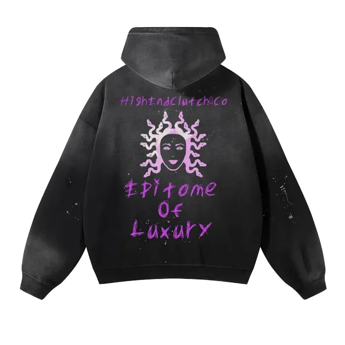 Premium Vintage Wash Medusa Sweater Hoodie - Distressed Fleece Pullover with 360 GSM Heavyweight Fabric for Men & Women | Perfect for Casual Wear, Street Style & Winter Fashion