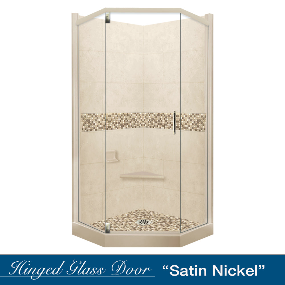 Neo Angle Desert Sand Sistine Stone & Roma Mosaic DIY Shower Remodel Kit - Perfect for Bathroom Renovation and Modern Shower Tile Installation