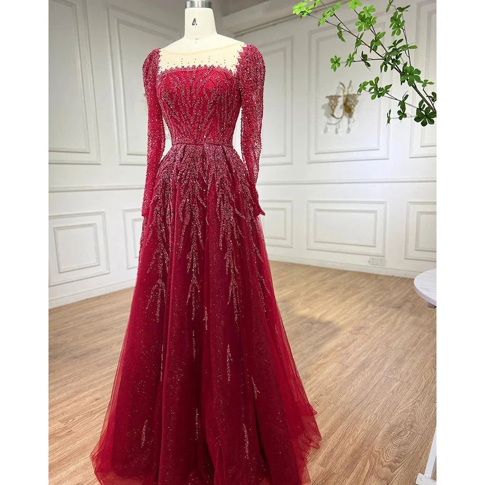 Elegant Dusty Pink Long Sleeve Evening Gown - Luxury Dubai Party Dress for Women LA71915 | Perfect for Weddings, Galas & Formal Events