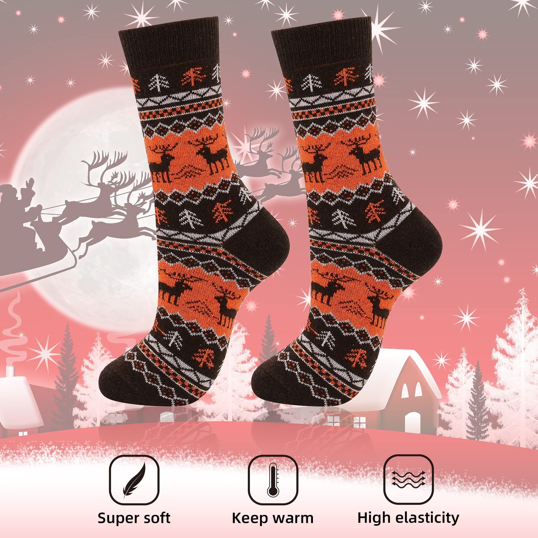 Zando Women's Christmas Wool Socks - Warm Thermal Thick Crew Socks for Winter, Hiking & Outdoor Activities | Cozy Holiday Gift for Her, Perfect for Snow Days & Cold Weather Adventures