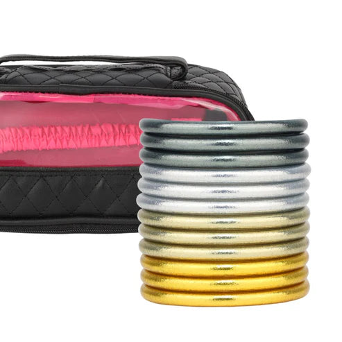 BuDhaGirl 12-Piece All Weather Bangles Set - Stylish Black Bracelets for Women | Perfect Holiday Gift, Everyday Wear & Travel Accessories