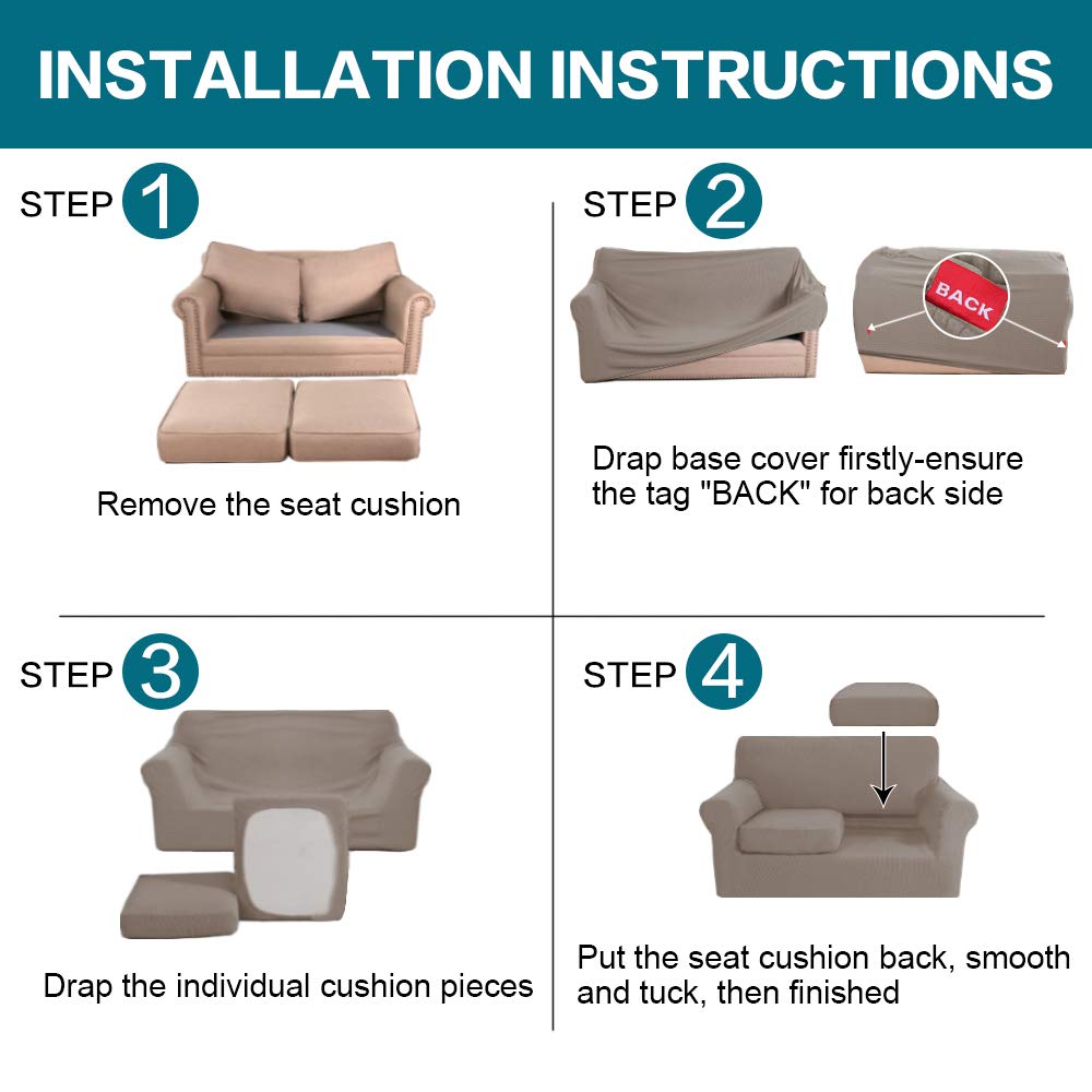 Turquoise 3-Piece Sofa Slipcover Set for 2-Cushion Loveseat - Soft, Washable Jacquard Fabric Couch Cover with 2 Individual Cushion Protectors - Pet-Friendly Furniture Cover for Dogs (Taupe) - Perfect for Living Rooms, Apartments & Pet Owners