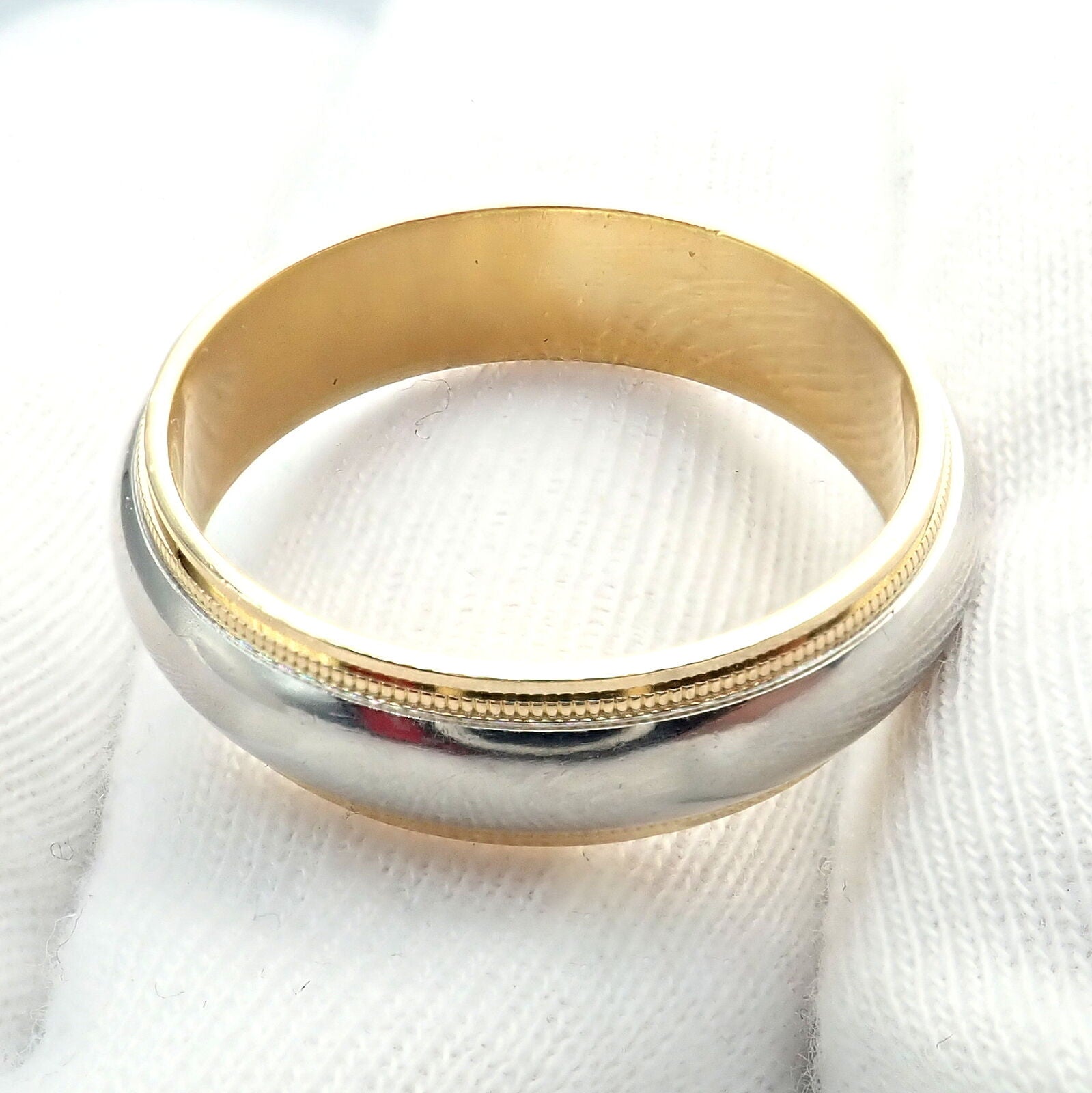 Tiffany & Co. 18k Yellow Gold Platinum 6mm Wedding Band Classic Milgrain Ring Size 10 - Perfect for Engagement, Anniversary & Special Occasion Gifts