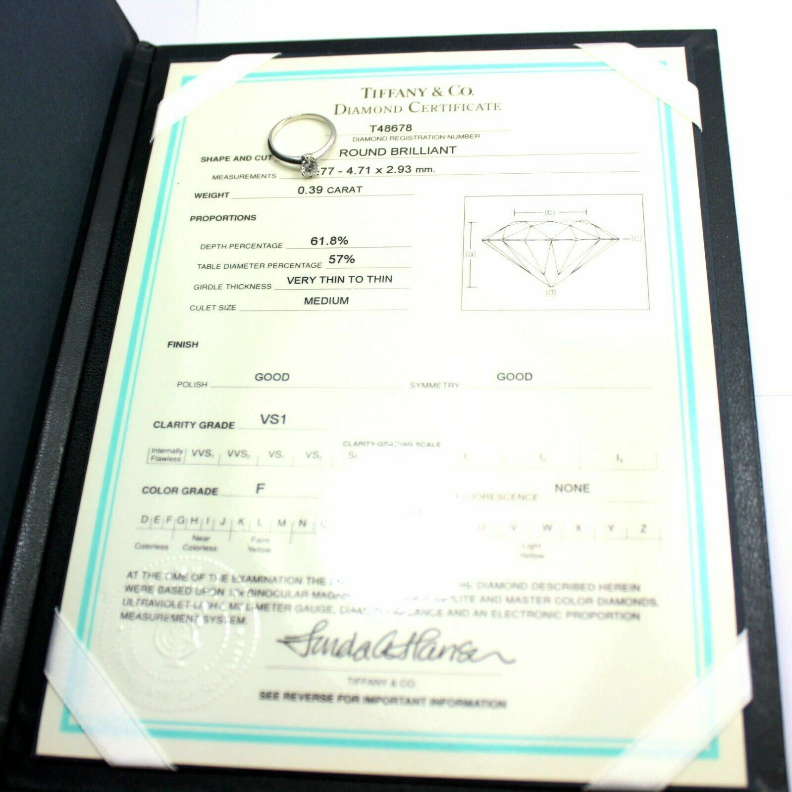 Authentic Tiffany & Co. Platinum 0.39 Carat Diamond F/VS1 Engagement Ring - Size 6 with Certification | Perfect for Proposals, Weddings & Anniversary Gifts